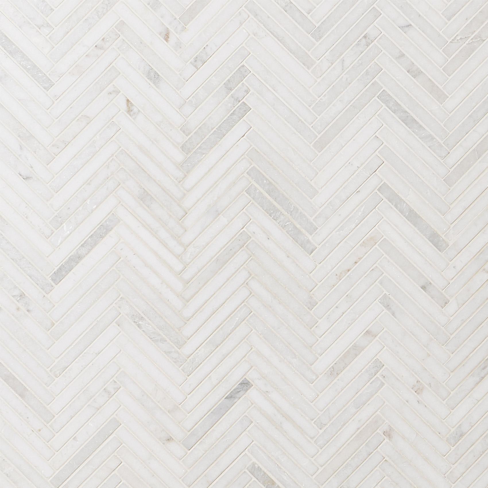 Polar White 11 in. x 11.61 in. Herringbone Polished Marble Mosaic Tile (0.89 Sq. Ft. / Sheet)