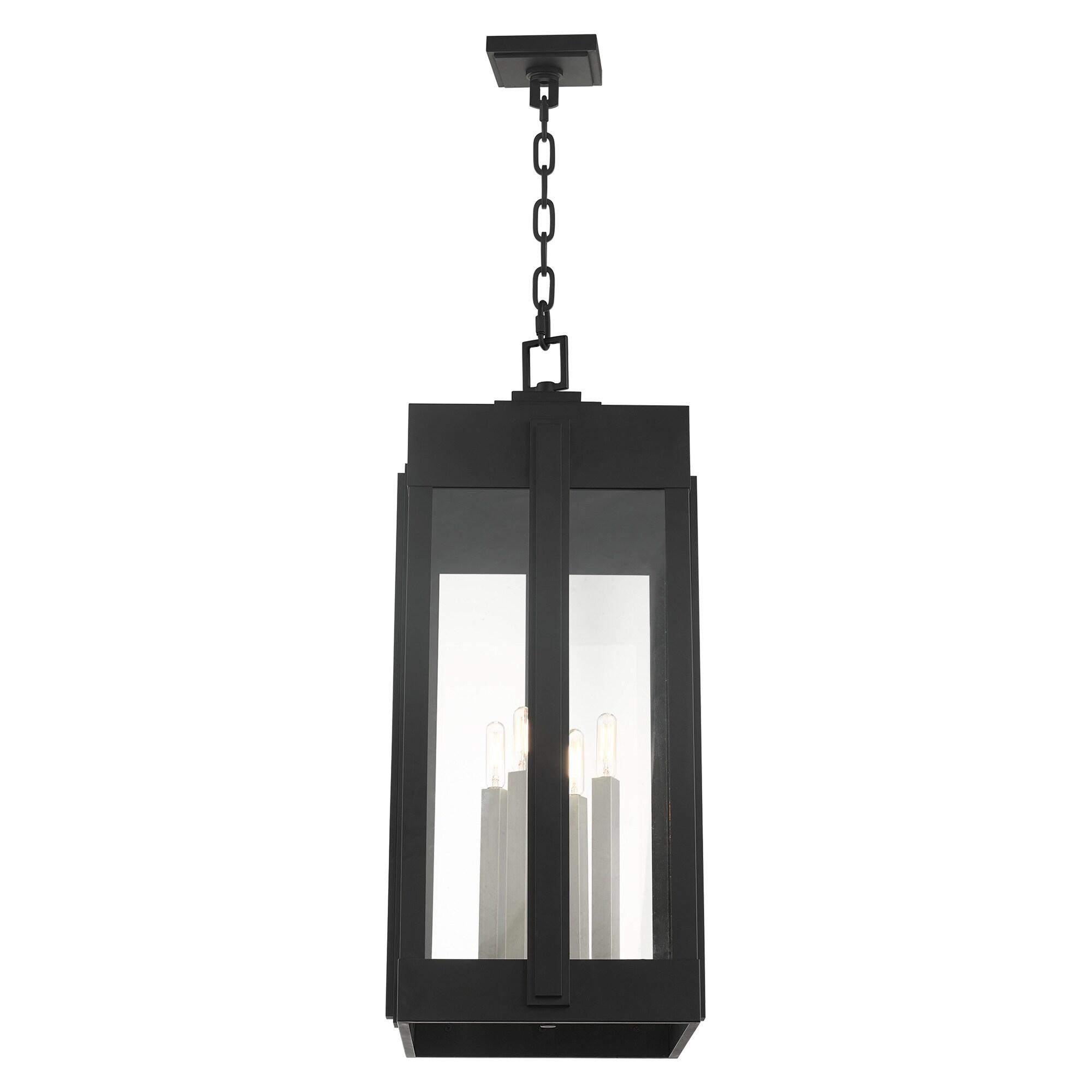 27720-04-Livex Lighting-Lexington - 4 Light Outdoor Pendant Lantern in Art Deco Style - 12.63 Inches wide by 29.88 Inches high-Black Finish