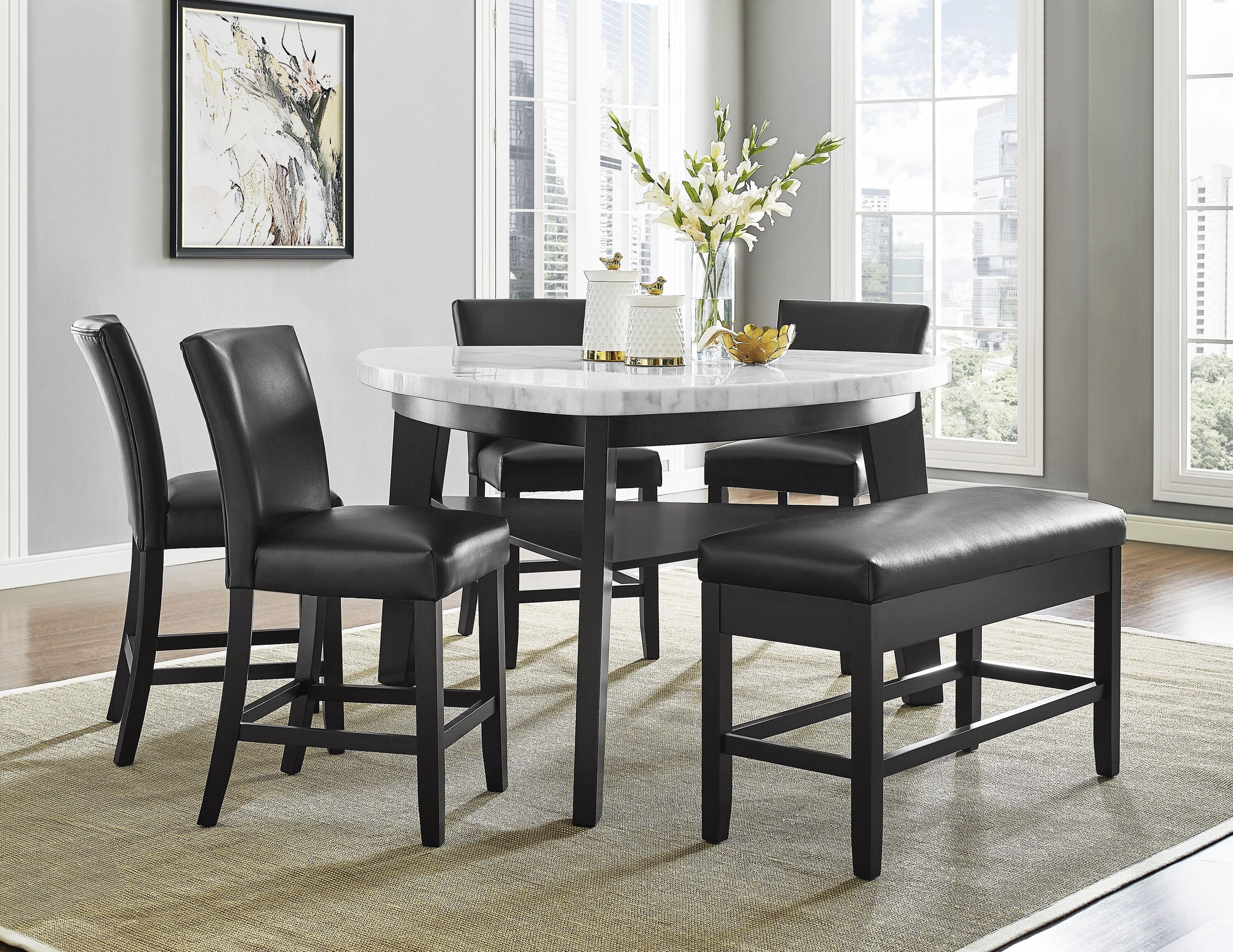 26" Set of 2 Carrara Counter Height Barstools Black - Steve Silver Co.: Upholstered, Rubberwood Frame, Floor Protectors