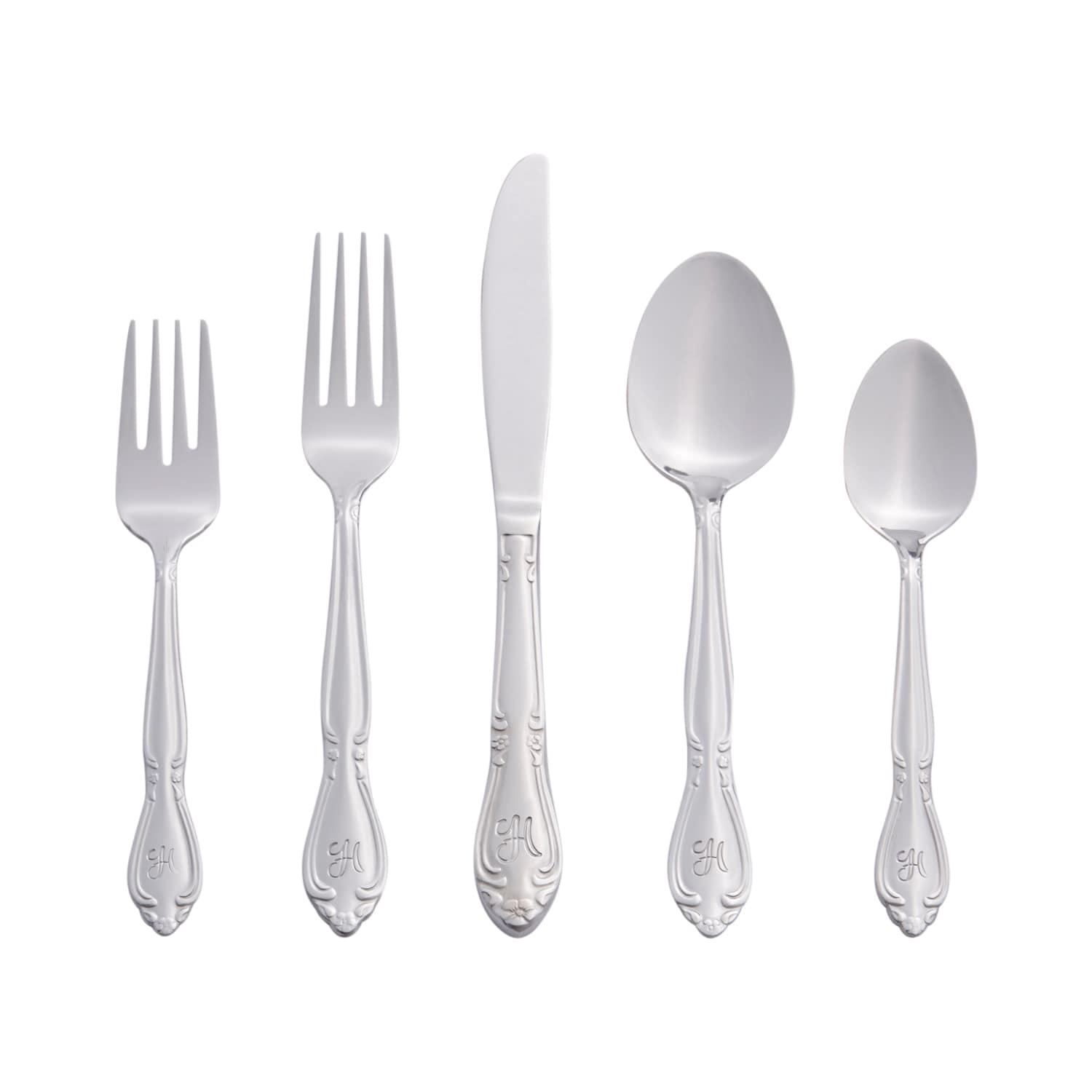 RiverRidge Home RiverRidge Rose Flatware 46-Piece Monogrammed Stainless Steel Silverware Set for 8