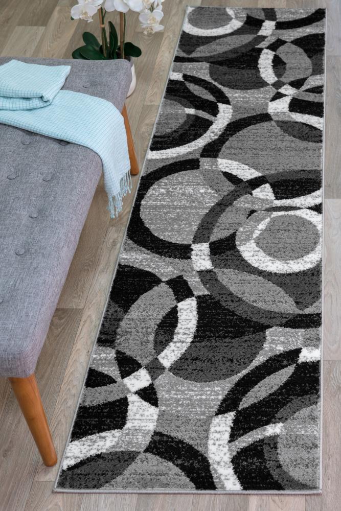 World Rug Gallery Geometric Circles Gray 2' x 7' Runner Rug