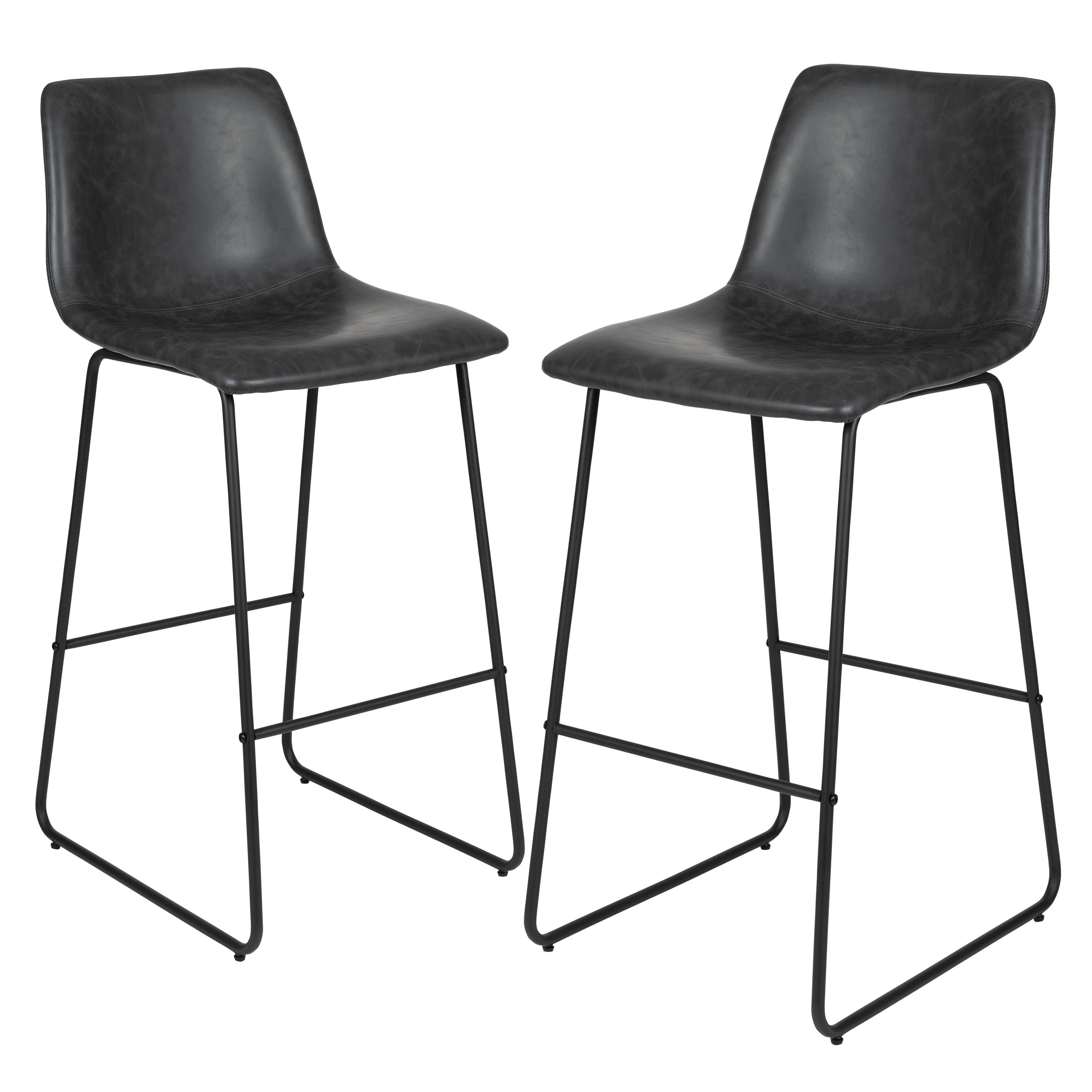 Flash Furniture 30 inch LeatherSoft Bar Height Barstools in Gray, Set of 2