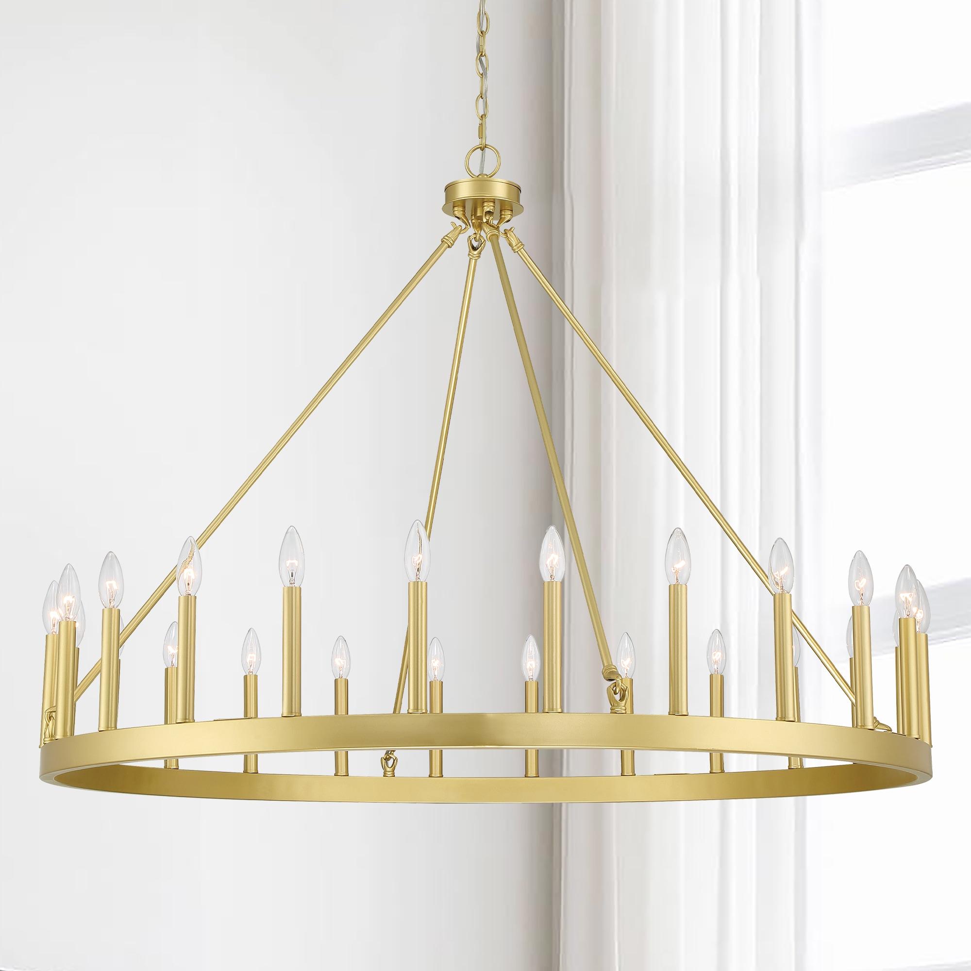 ACROMA  24 Light Modern Farmhouse Wagon Wheel Chandelier-UL Certified Satin Brass