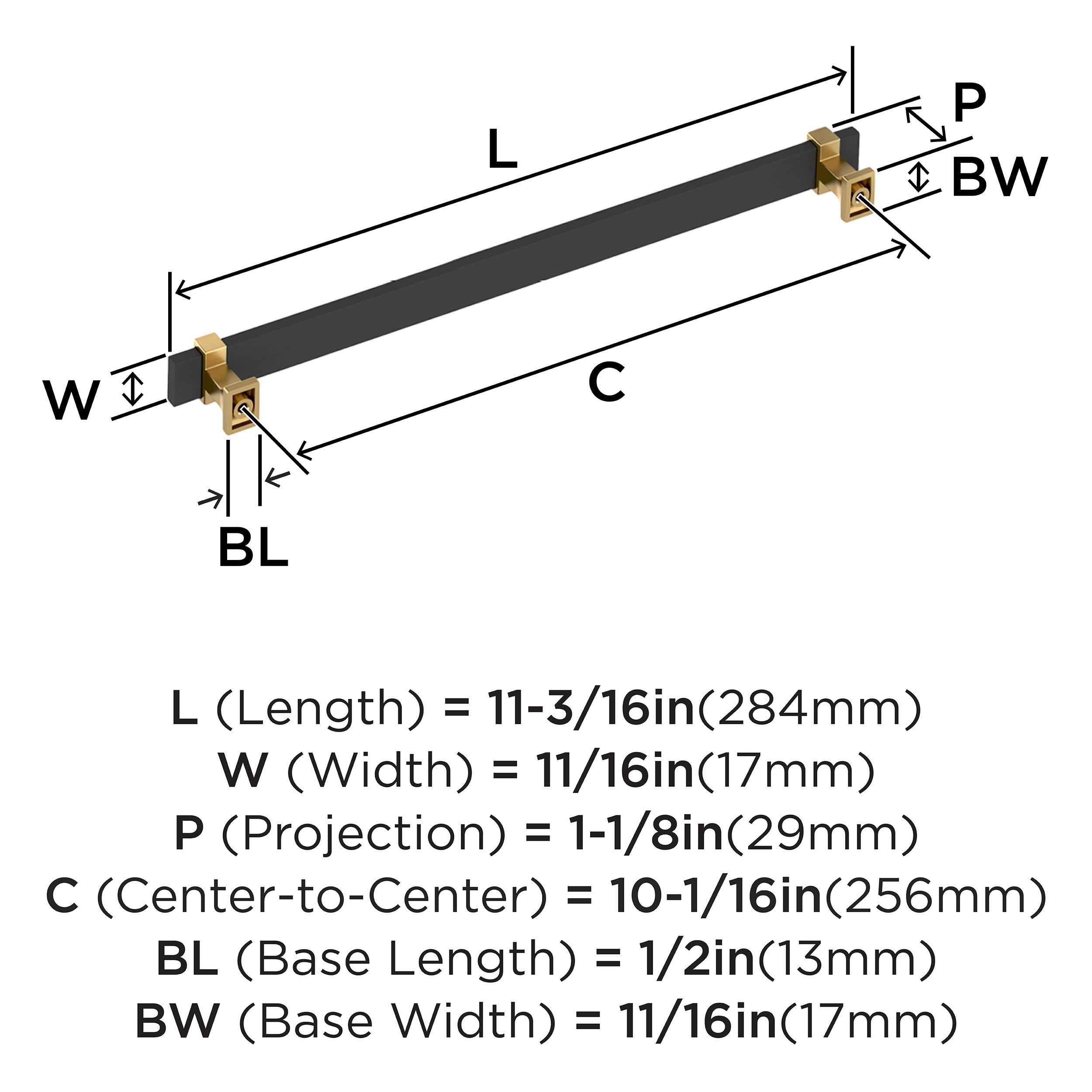 Amerock Overton 10-1/16 inch (256mm) Center-to-Center Brushed Matte Black/Champagne Bronze Cabinet Pull