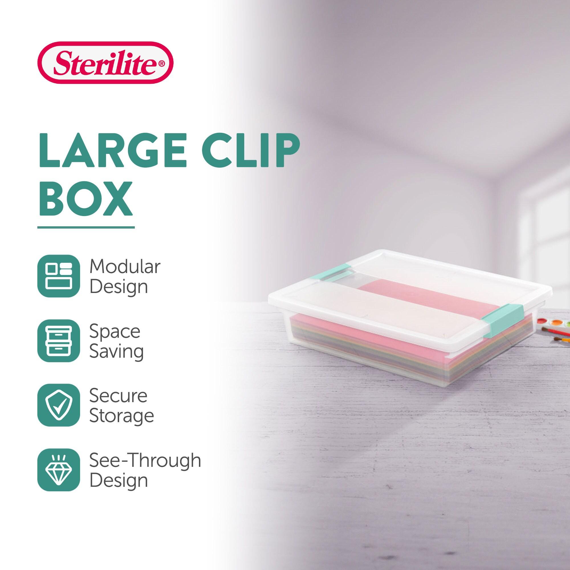 Sterilite Large Clip Box, 5.7 Qt Stackable Storage Bin with Latching Lid, Plastic Container for Home Organization, 12-Pack