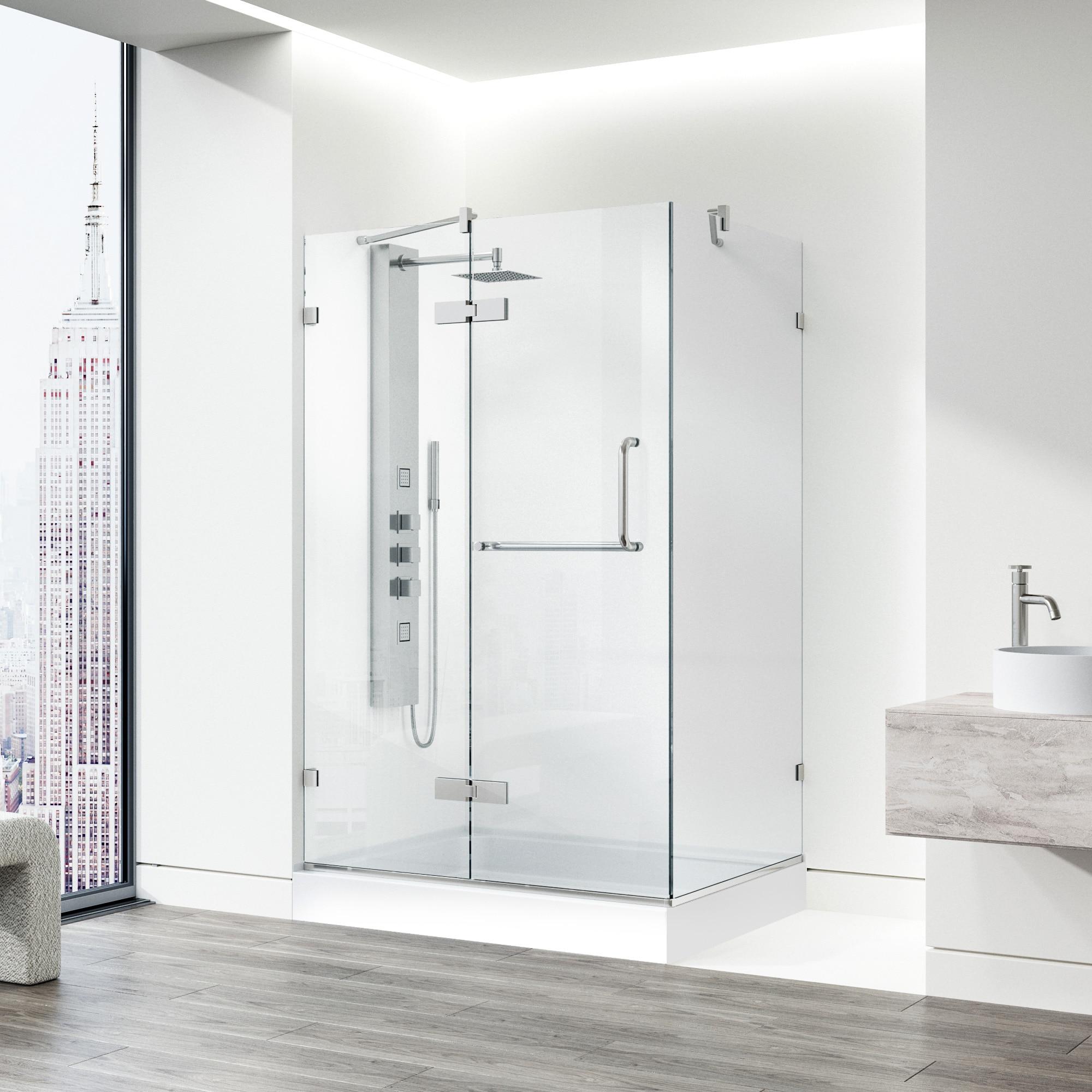 VIGO Monteray 48" W x 32" D x 79" H Hinged Frameless Shower Enclosure with 3/8 Clear Glass & Base VG6011BNCL48WL