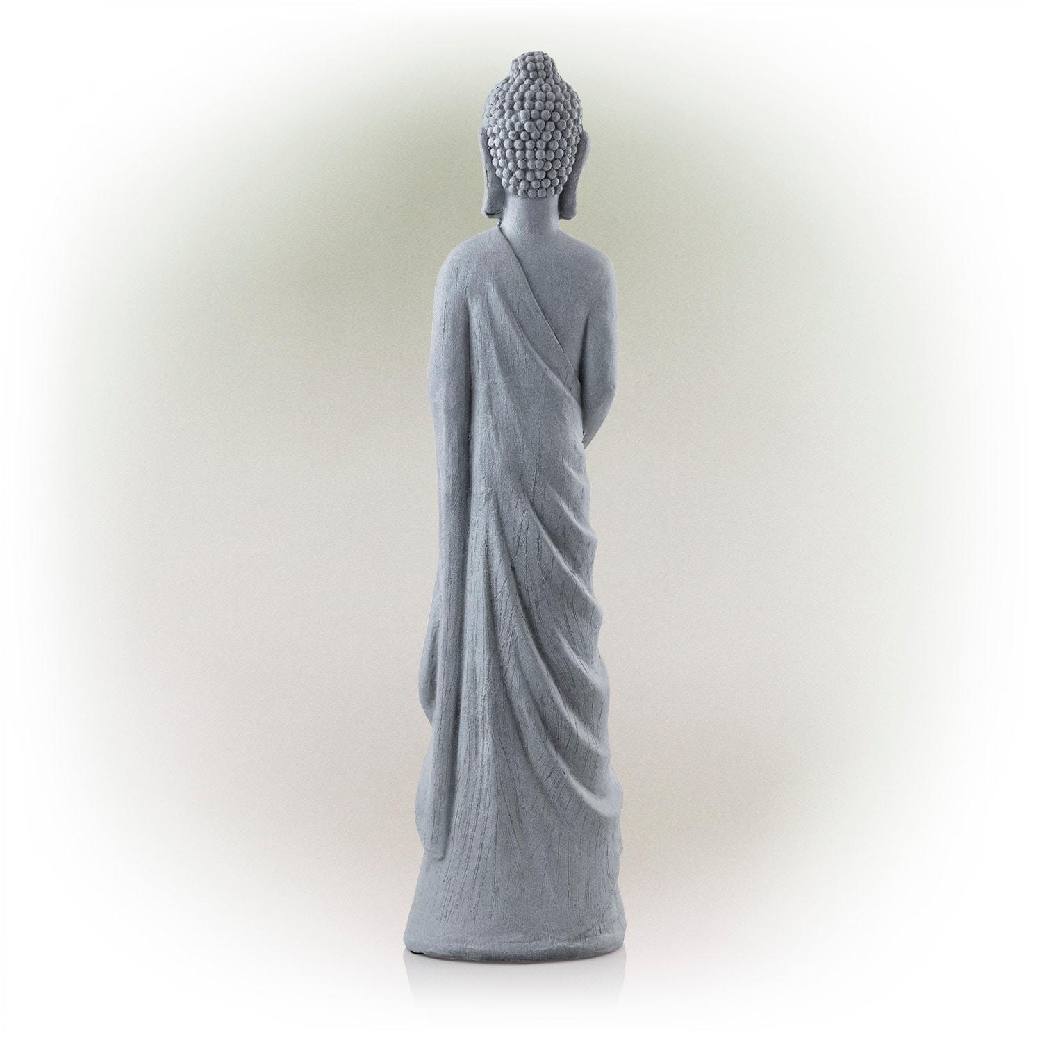 32" Magnesium Oxide Standing Buddha Statue Gray - Alpine Corporation: Outdoor Decor, Garden Accent