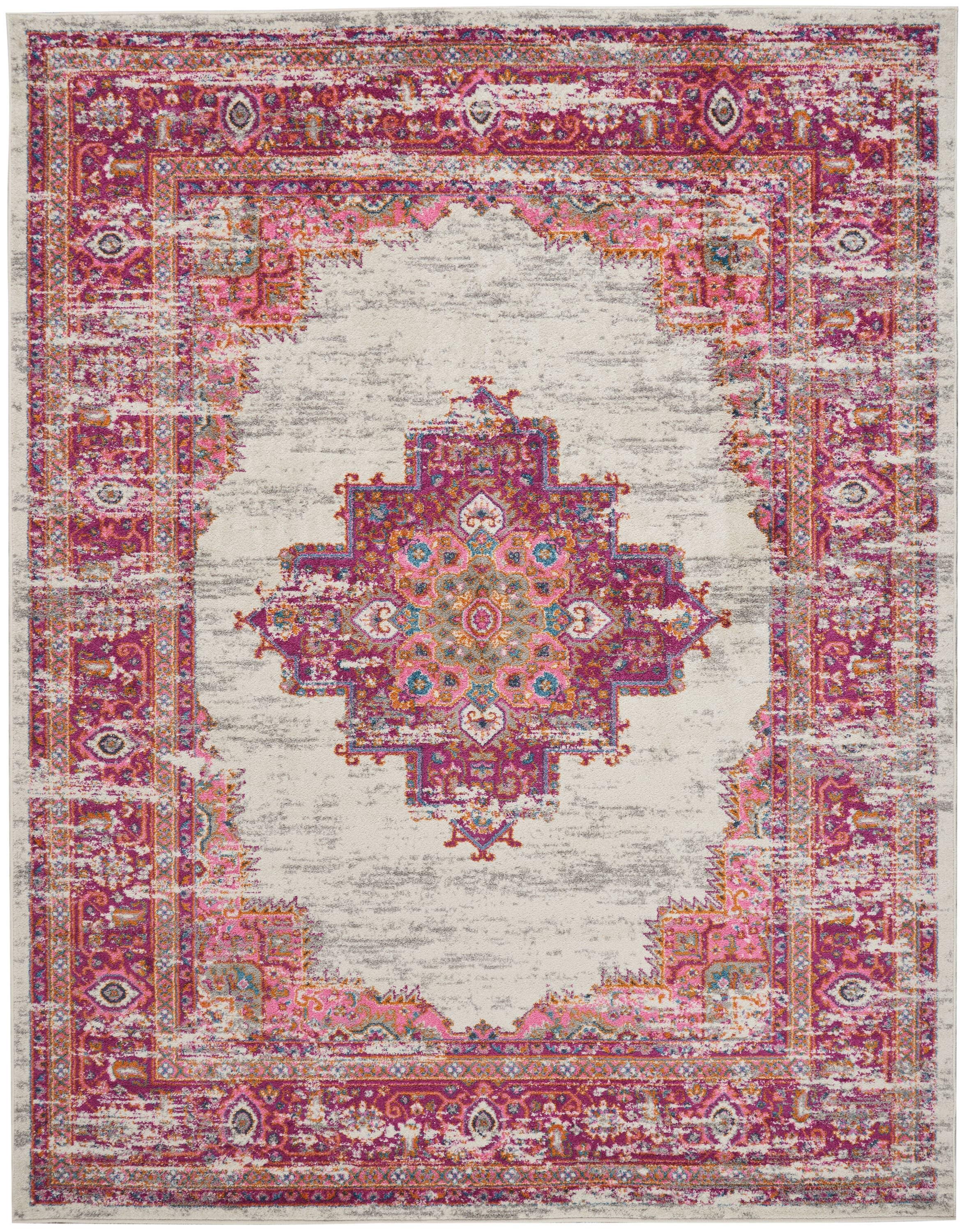 Nourison Passion Medallion Bohemian Indoor Rug Ivory/Fuchsia 8' x 10'