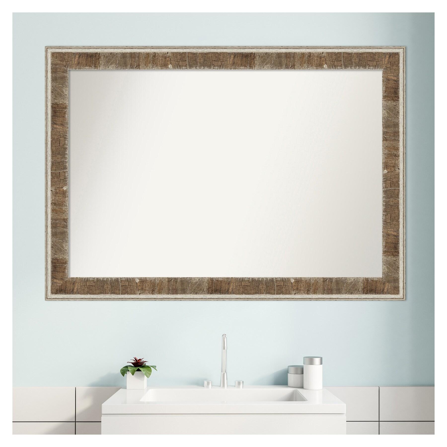 Amanti Art Farmhouse Brown Narrow Non-Beveled Wood Bathroom Wall Mirror 28.75 x 40.75 in.