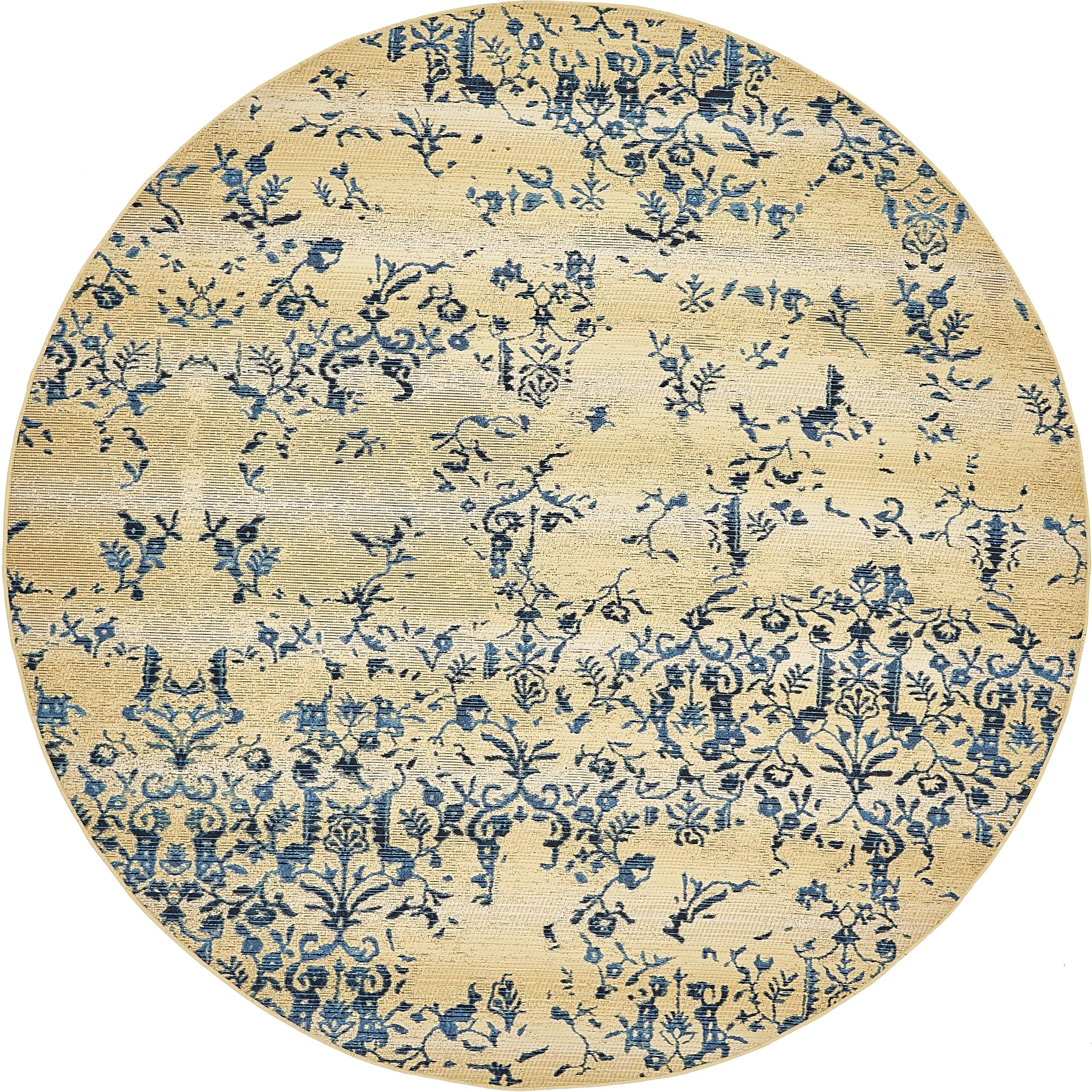 Unique Loom Outdoor Botanical Collection Area Rug - Ivy (8'  Round Beige/Blue)