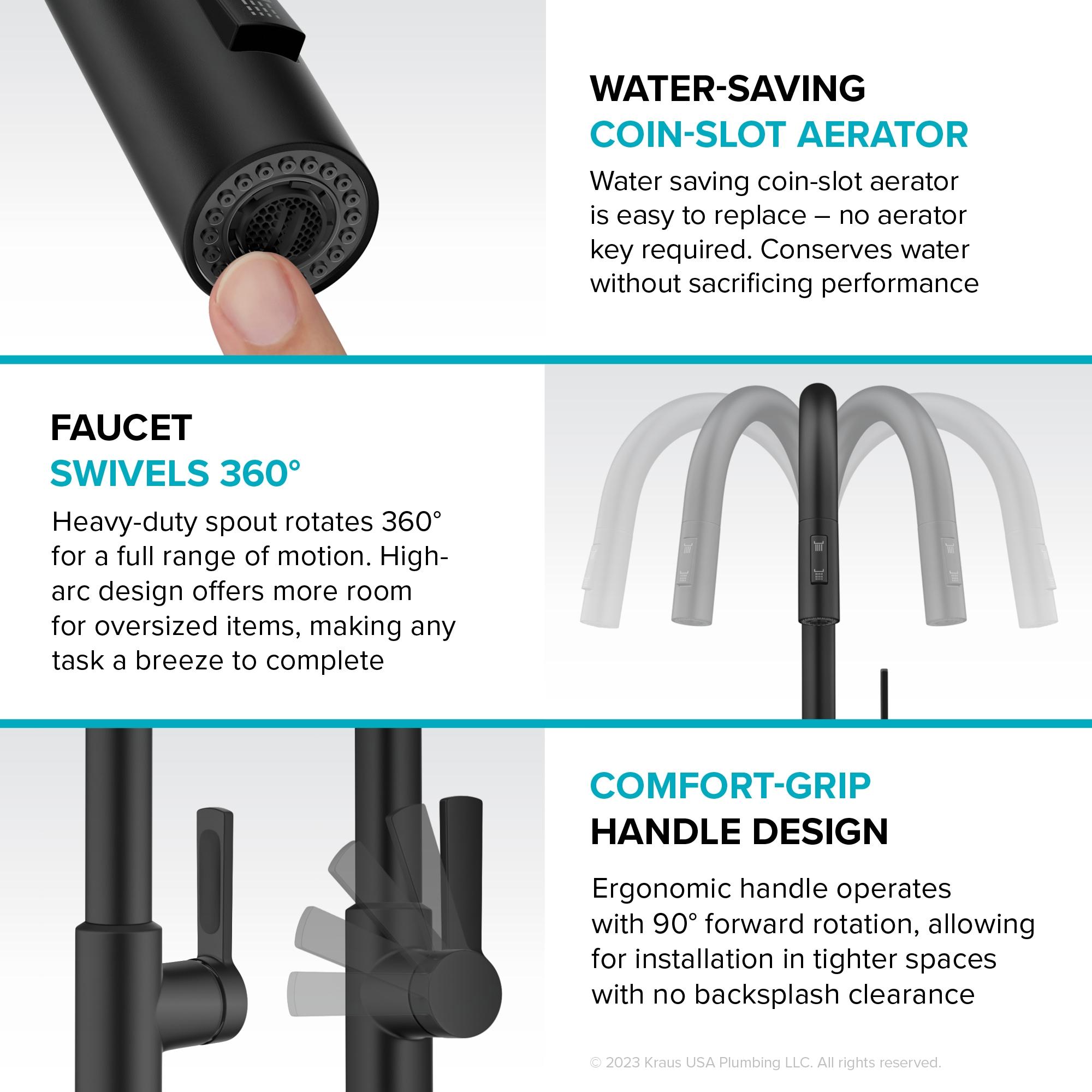 KRAUS Oletto Single Handle Pull Down Kitchen Faucet with QuickDock Top Mount Installation Assembly