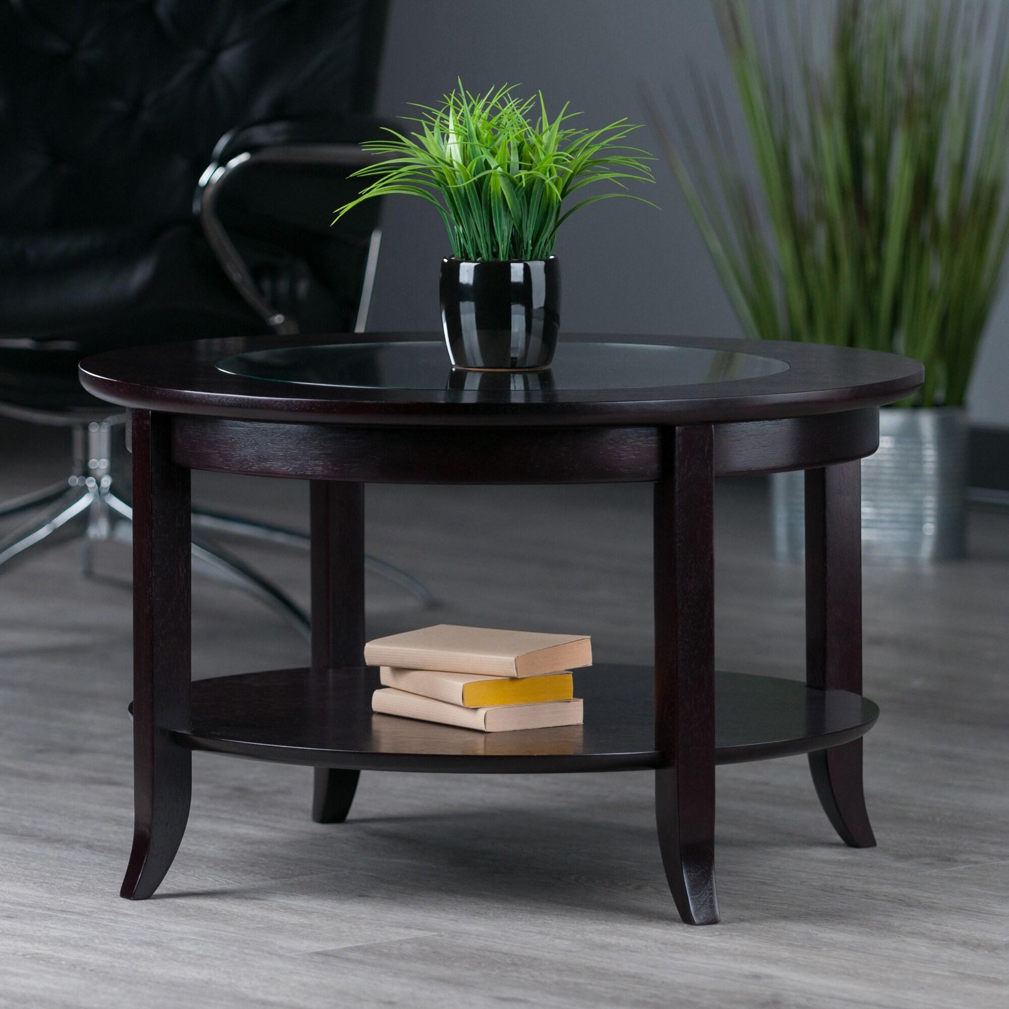 Genoa Coffee Table, Glass Inset and Shelf - Dark Espresso - Winsome: Elegant for Living Room, Wood Composite Frame