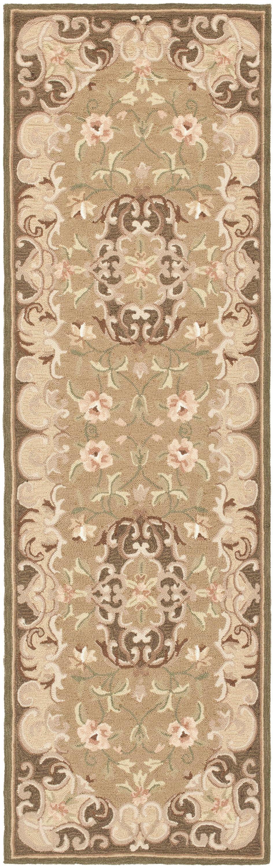 Beige and Brown Floral Wool Reversible Rug, 2' 6" x 10'