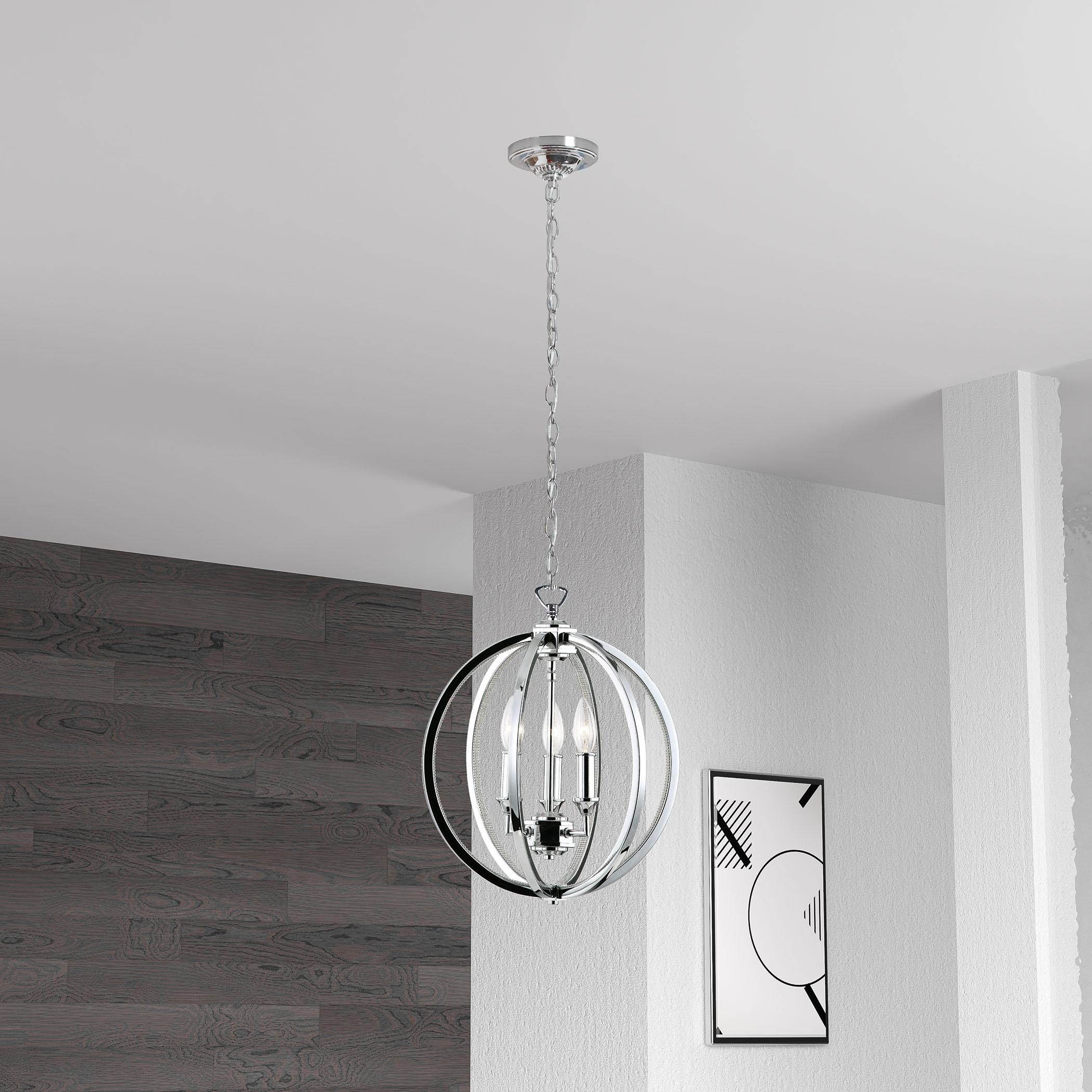 Dainolite 3 Light Chandelier, Polished Chrome w/Jeweled Accents