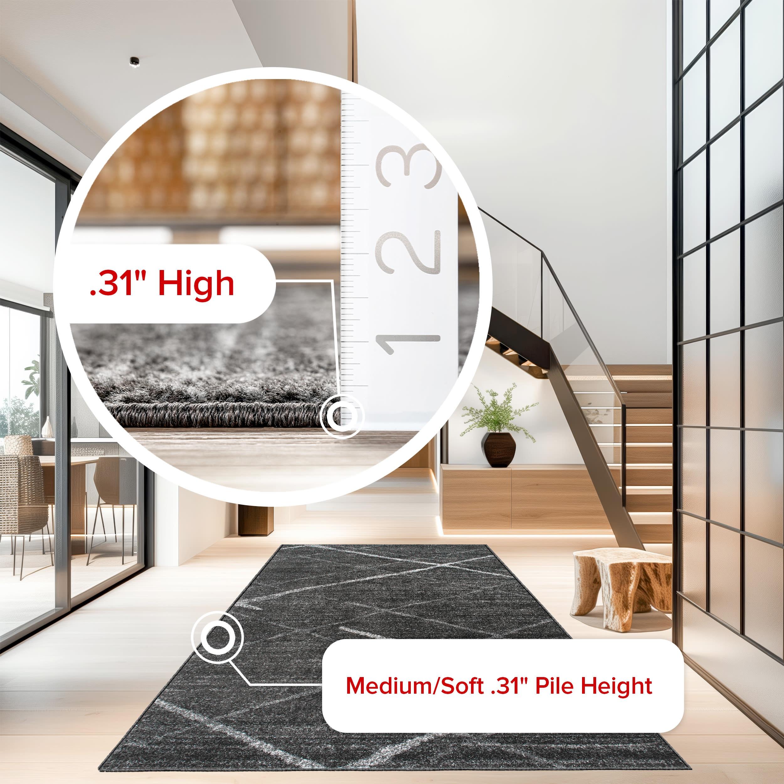 Nuloom 2x3 Thigpen Contemporary Indoor Area Rug, Charcoal, Abstract Lines, Non-Slip Backing, Stain Resistant, Bedroom Living Room, Kitchen