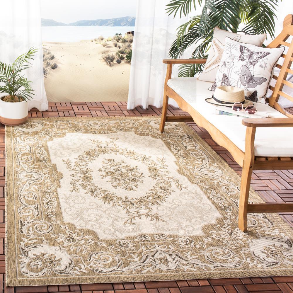 Courtyard CY7208 Power Loomed Indoor/Outdoor Area Rug - Creme/Brown - 6'7"x9'6" - Safavieh.
