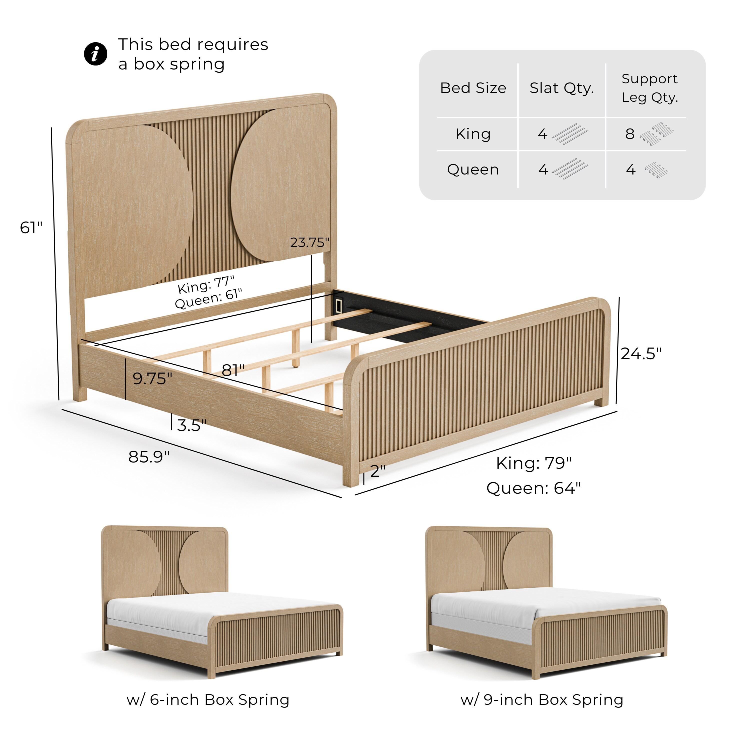 Furniture of America Tissen Modern Solid Wood 5-Piece Queen Bedroom Set with USB Ports, Reeded Panels, Curved Edges and Beveled Mirror, Box Spring Needed, Natural