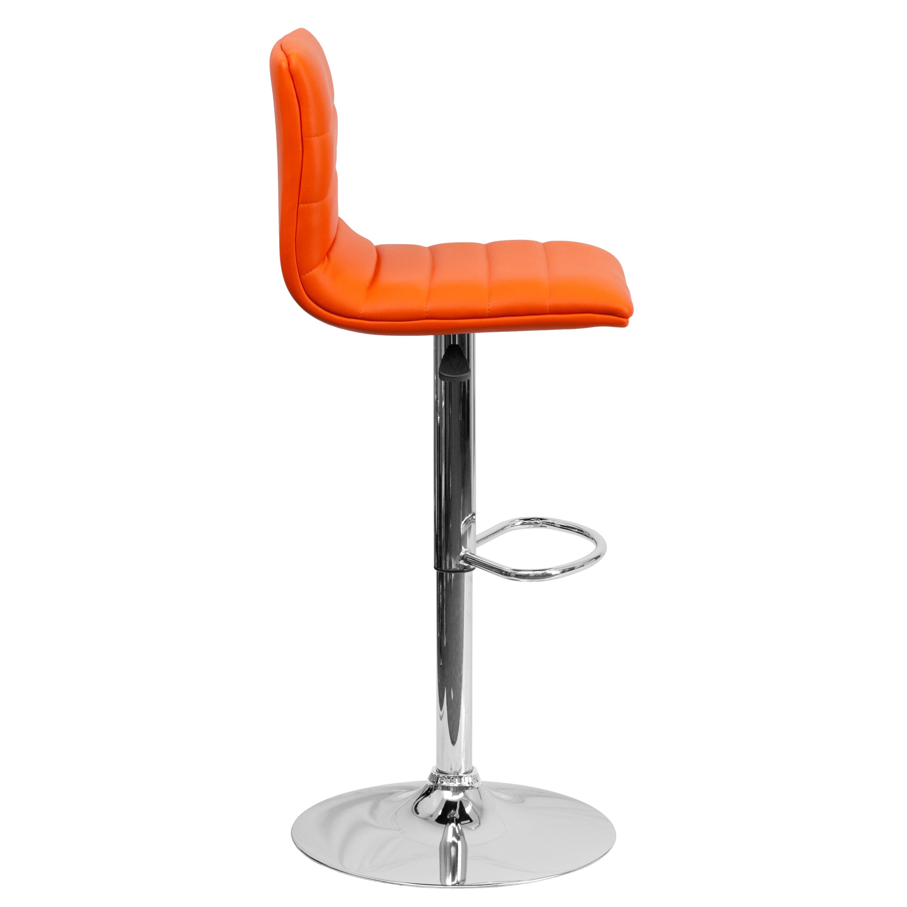 Flash Furniture Modern Orange Vinyl Adjustable Bar Stool with Back, Counter Height Swivel Stool with Chrome Pedestal Base