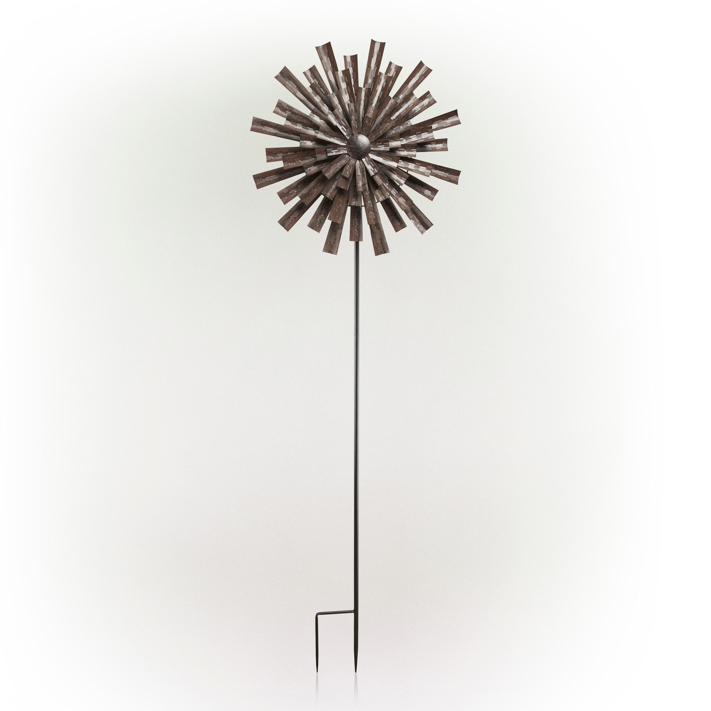 Floral Kinetic Wind Spinner Stake Bronze - Alpine Corporation: Abstract Flower Design, Iron Construction, 81" Tall