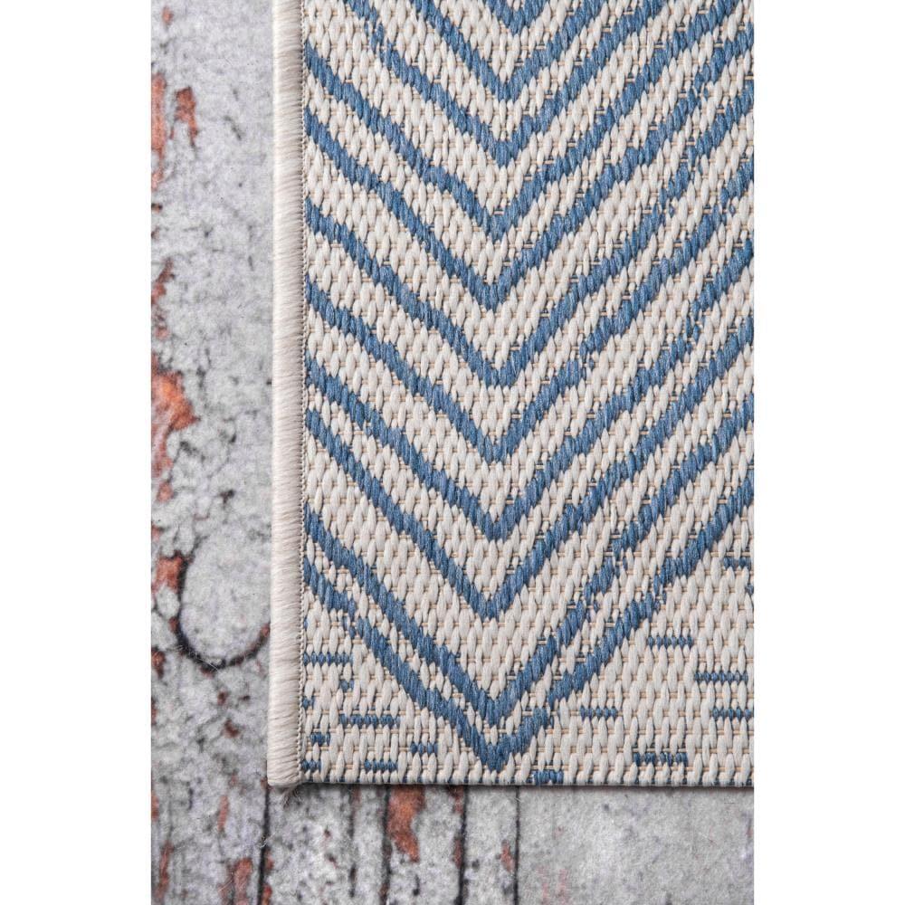 Dunham Abstract Indoor/Outdoor Area Rug for Living Room Patio Deck Front Porch Kitchen, Blue/Ivory