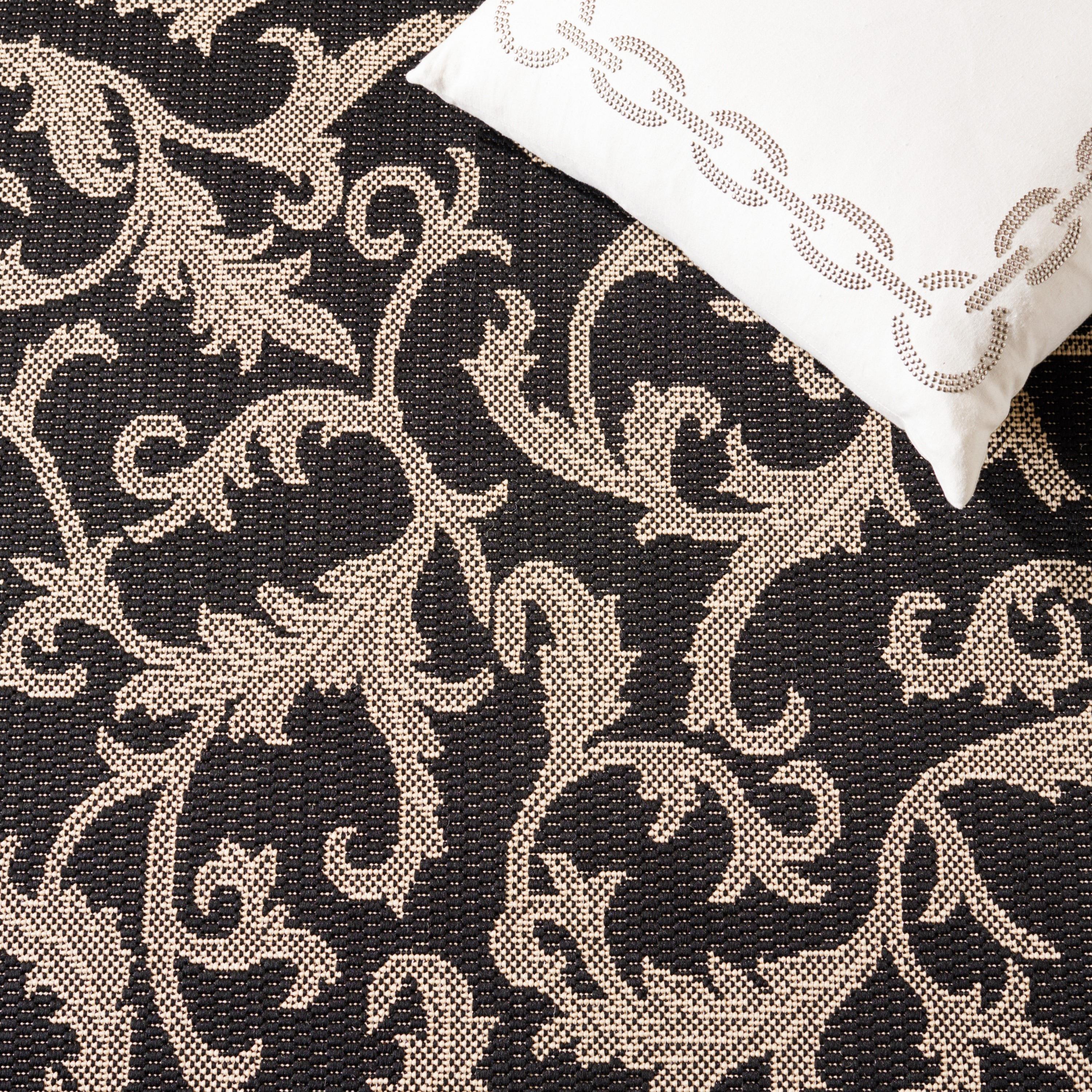 SAFAVIEH Courtyard Kevin Floral Indoor/Outdoor Runner Rug, 2'3" x 10', Black/Sand