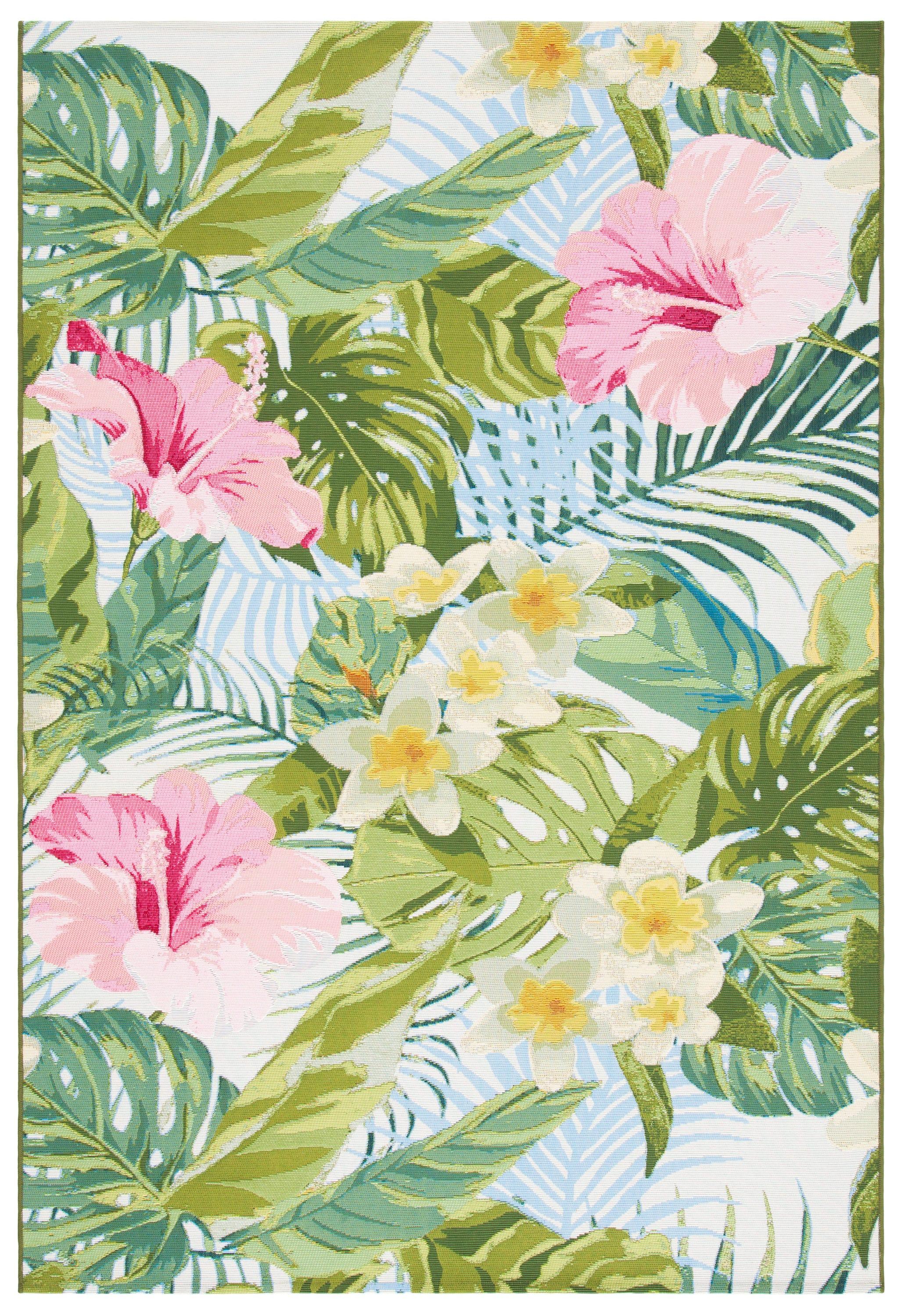 Tropical Barbados Green & Pink Synthetic Flat-Woven Area Rug