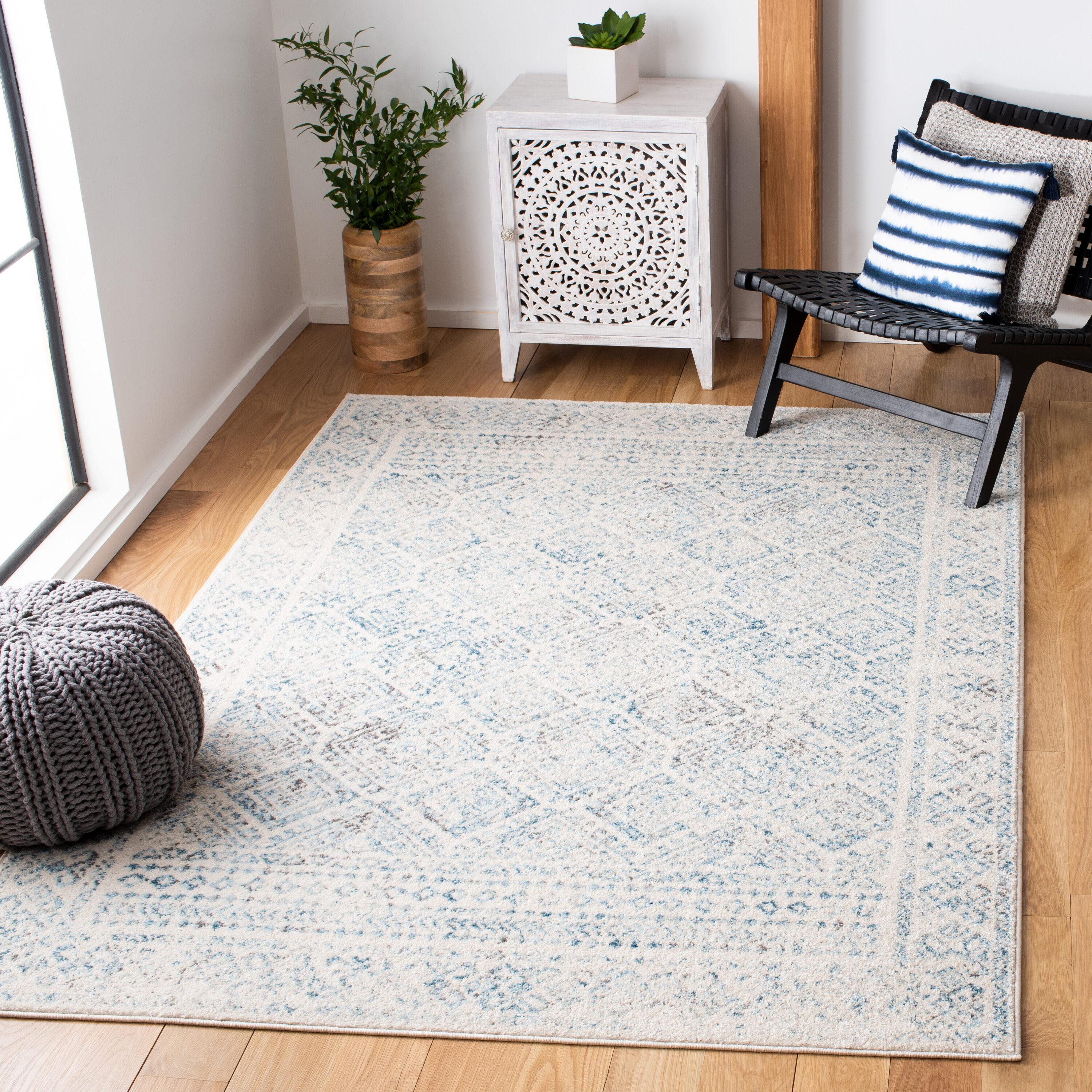 SAFAVIEH Tulum Ophelia Bordered Geometric Area Rug, 9' x 12', Ivory/Turquoise