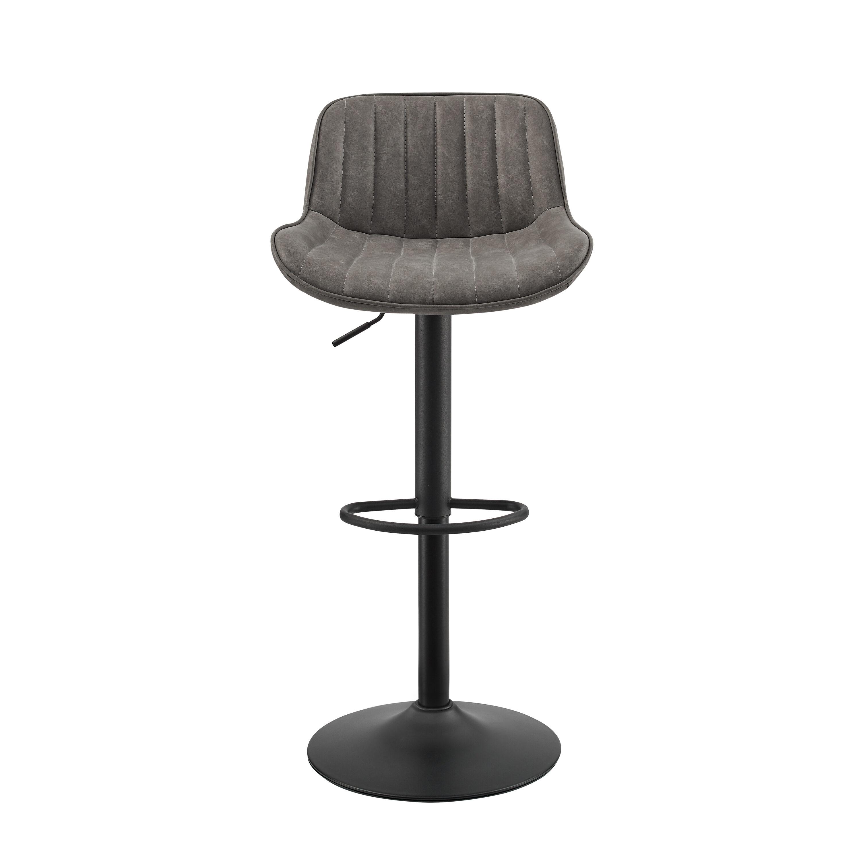 Art Leon Rustic Bar Stools Set of 2, Faux Leather with Backrest Chrome Legs, Upholstered Swivel Kitchen Stools, Gray