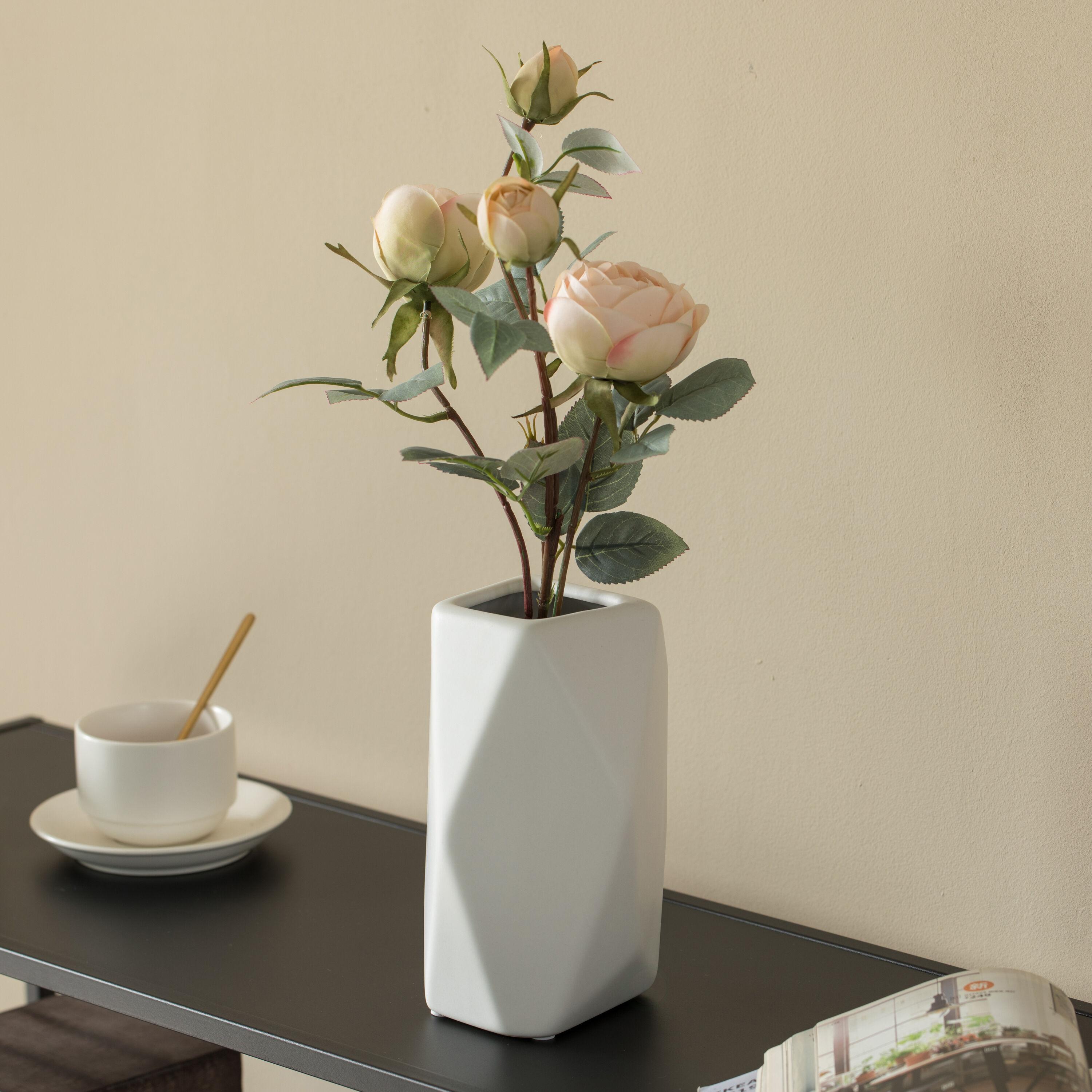 Uniquewise Decorative Ceramic Multi Paned Vase, Modern Style Centerpiece Table Vase Set of 3, Beige Large, White Medium, And Green Small