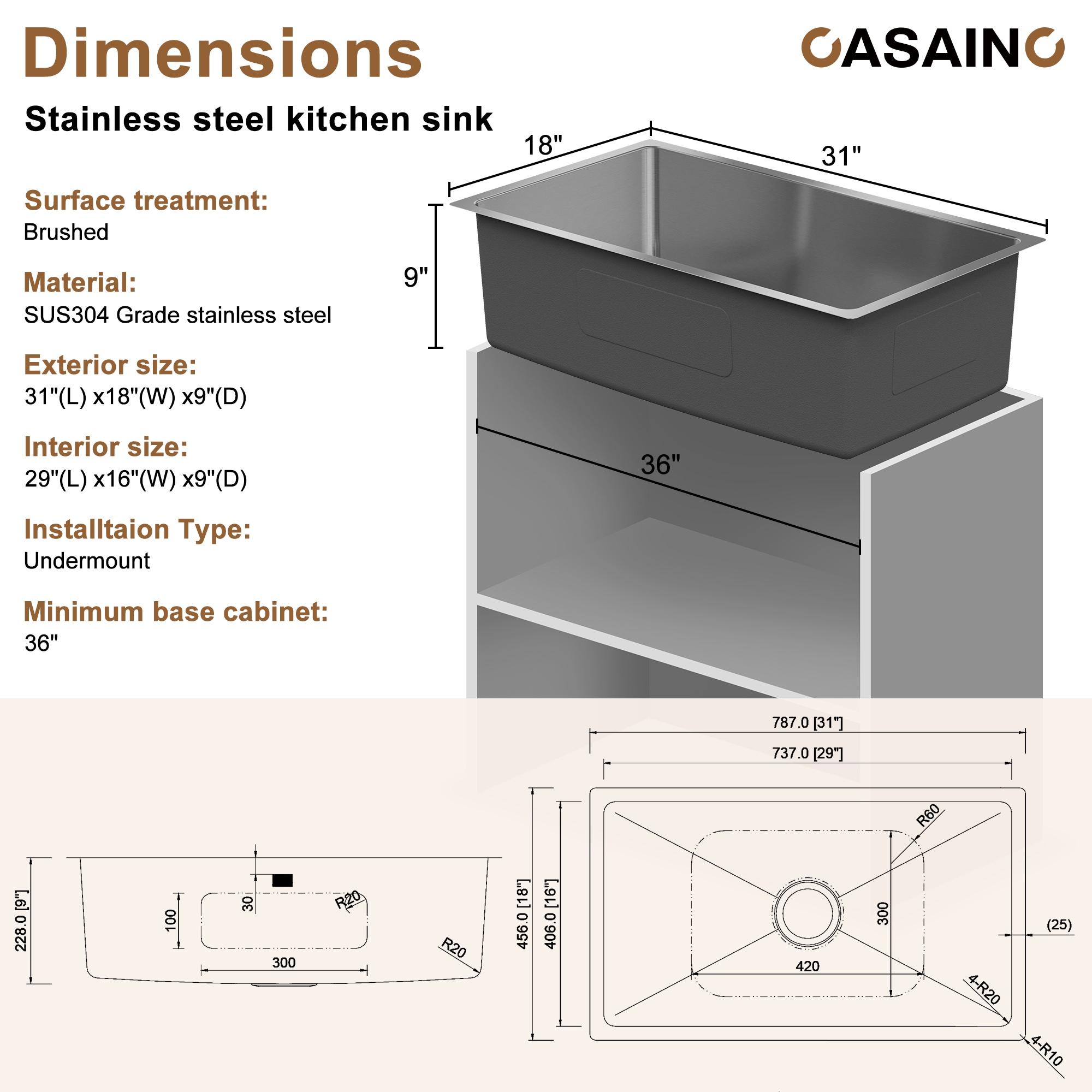 33'' L Drop-In Single Bowl Stainless Steel Kitchen Sink