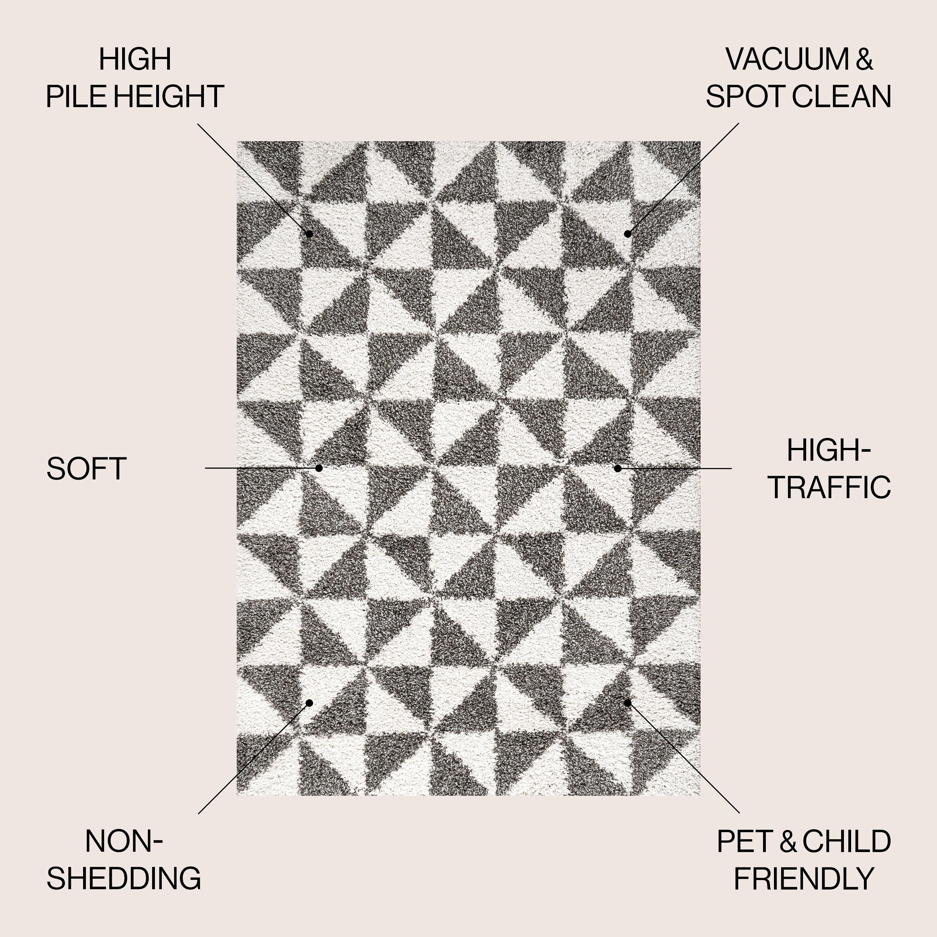 4'x6' Alcudia Geometric Shag Area Rug, Beige/Dark Gray - JONATHAN Y