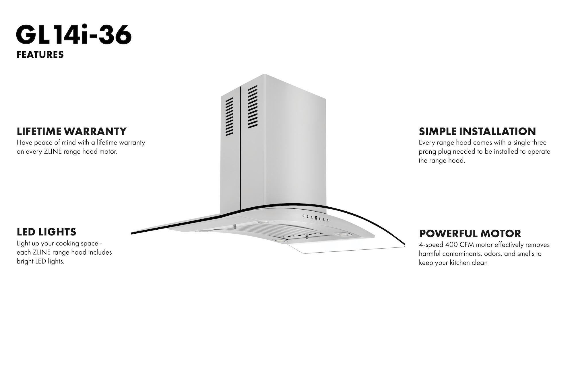 ZLINE ZLINE 36 in. Convertible Vent Isl& Mount Range Hood in Stainless Steel & Glass (GL14i-36)