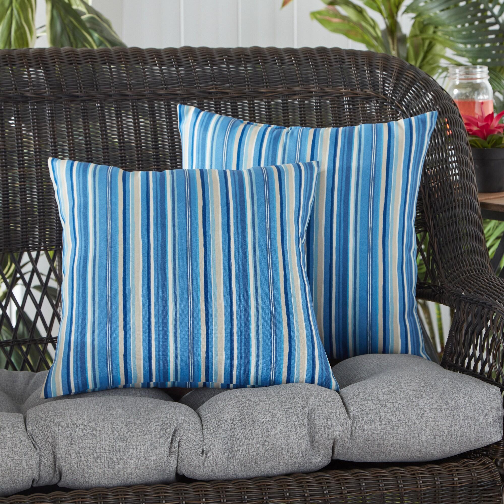 Greendale Home Fashions Sapphire Stripe 17" Square Outdoor Throw Pillow (Set of 2)