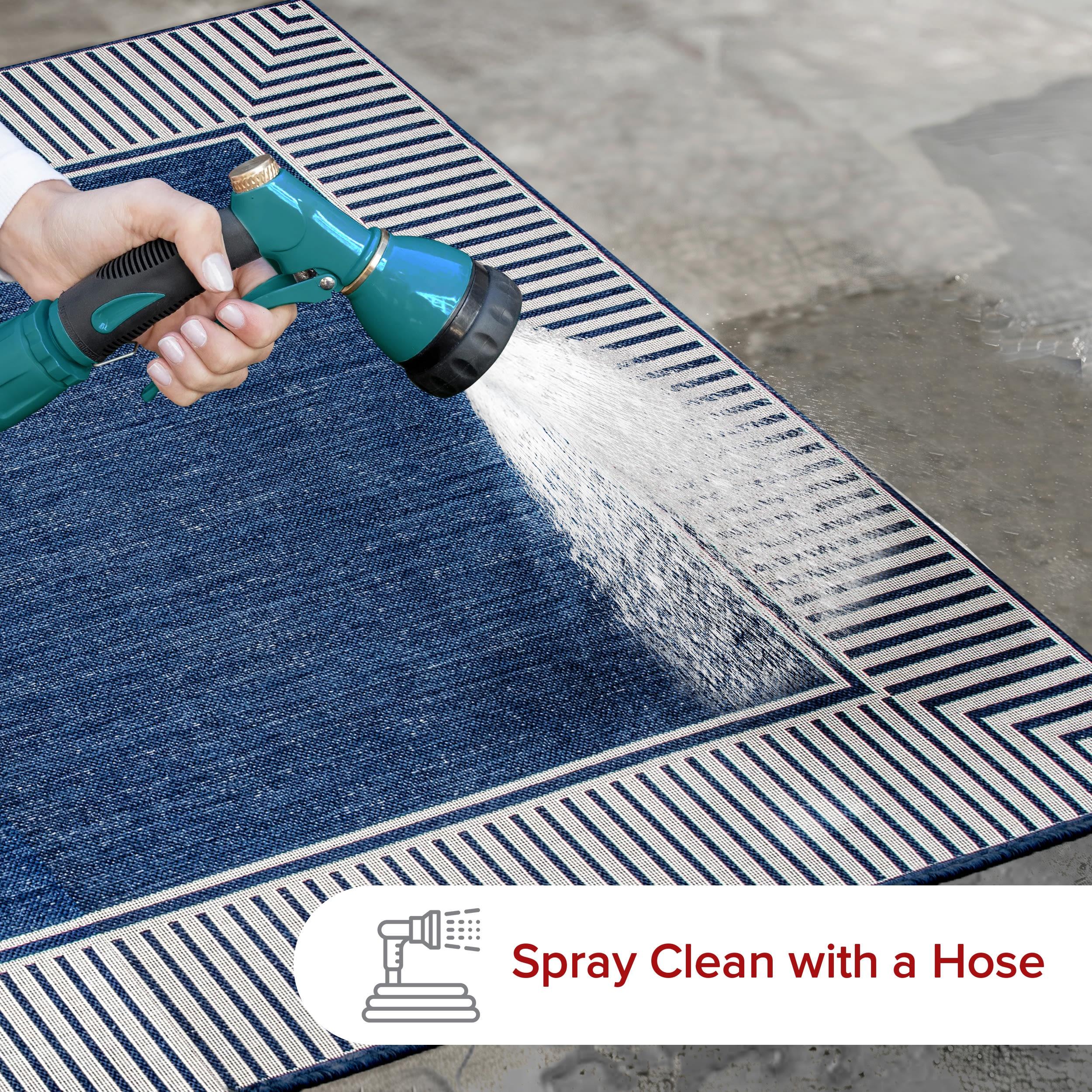 nuLOOM 4' x 6' Outdoor Area Rug, Stain Resistant, Weather Resistant, High Traffic, Patio, Balcony, Outside, Living Room, Dining Room, Asha Navy