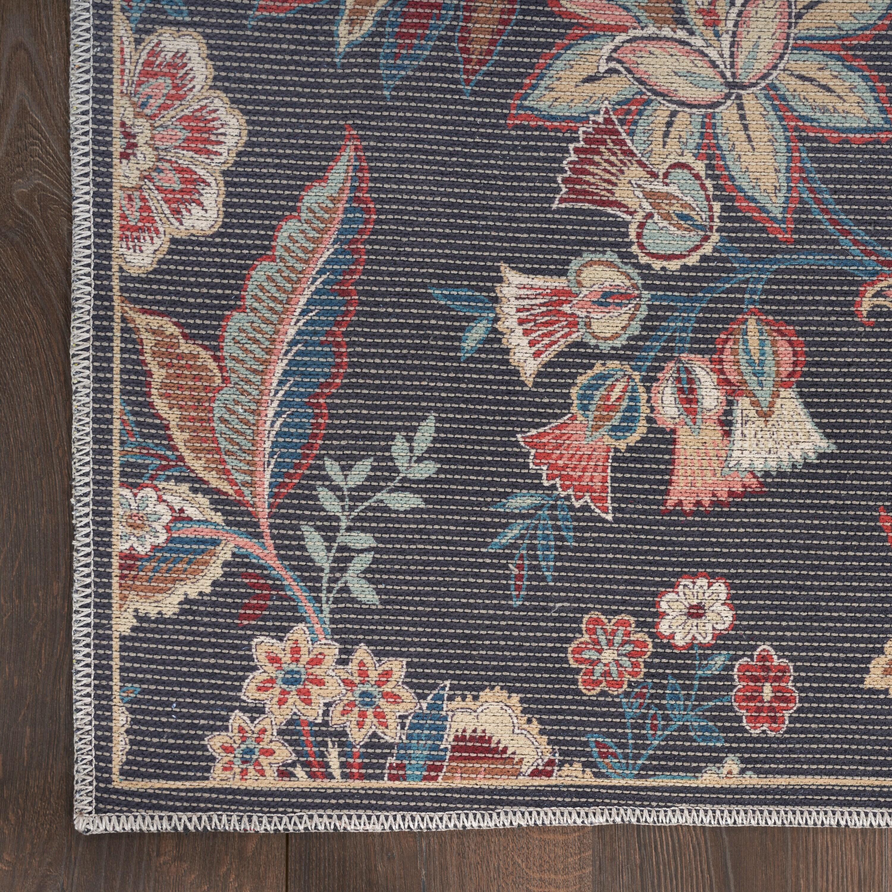 Waverly Washables Collection 7'10" x 9'10" Charcoal Botanical Indoor Rug