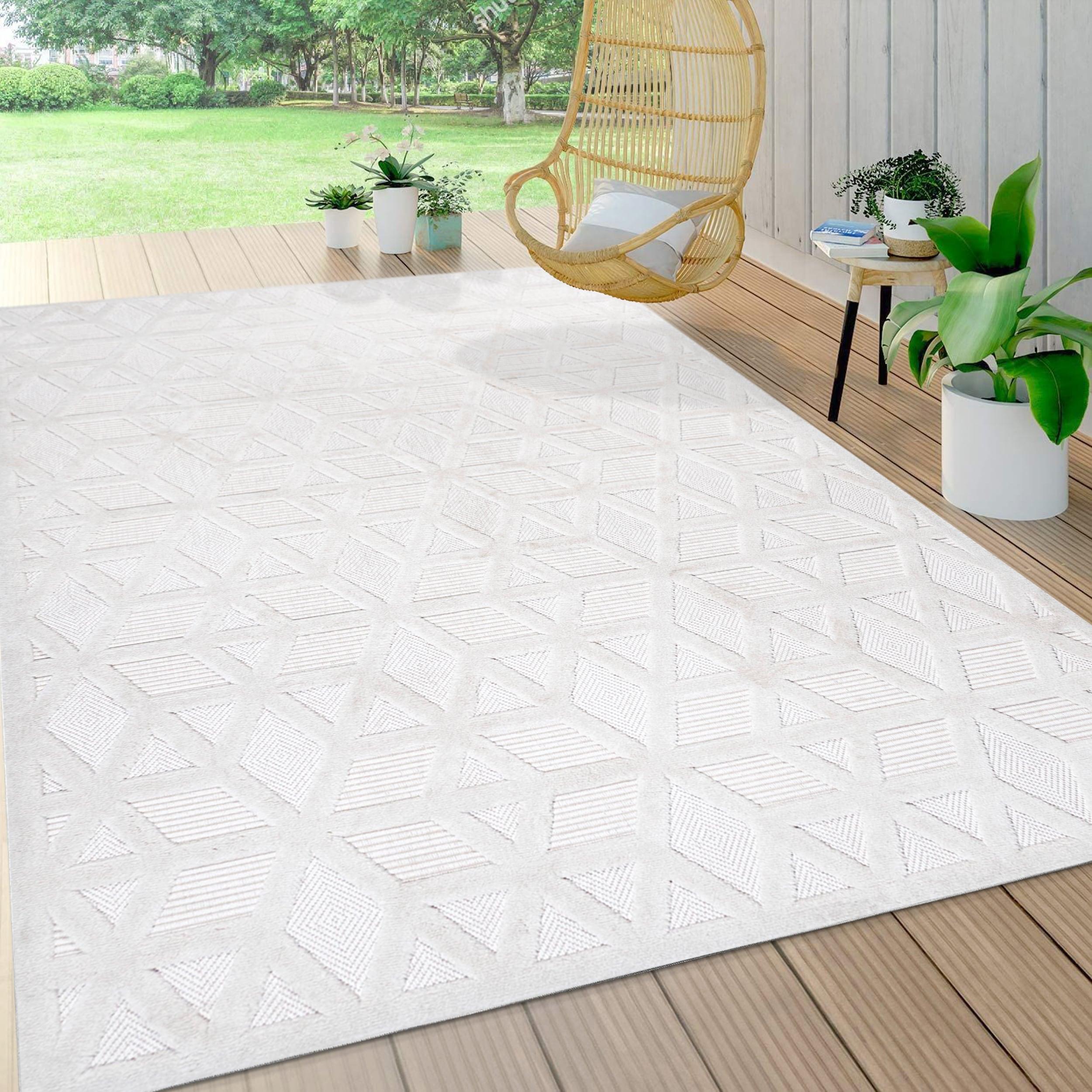 3'x5' Talaia Neutral Geometric Indoor/Outdoor Area Rug, Ivory - JONATHAN Y