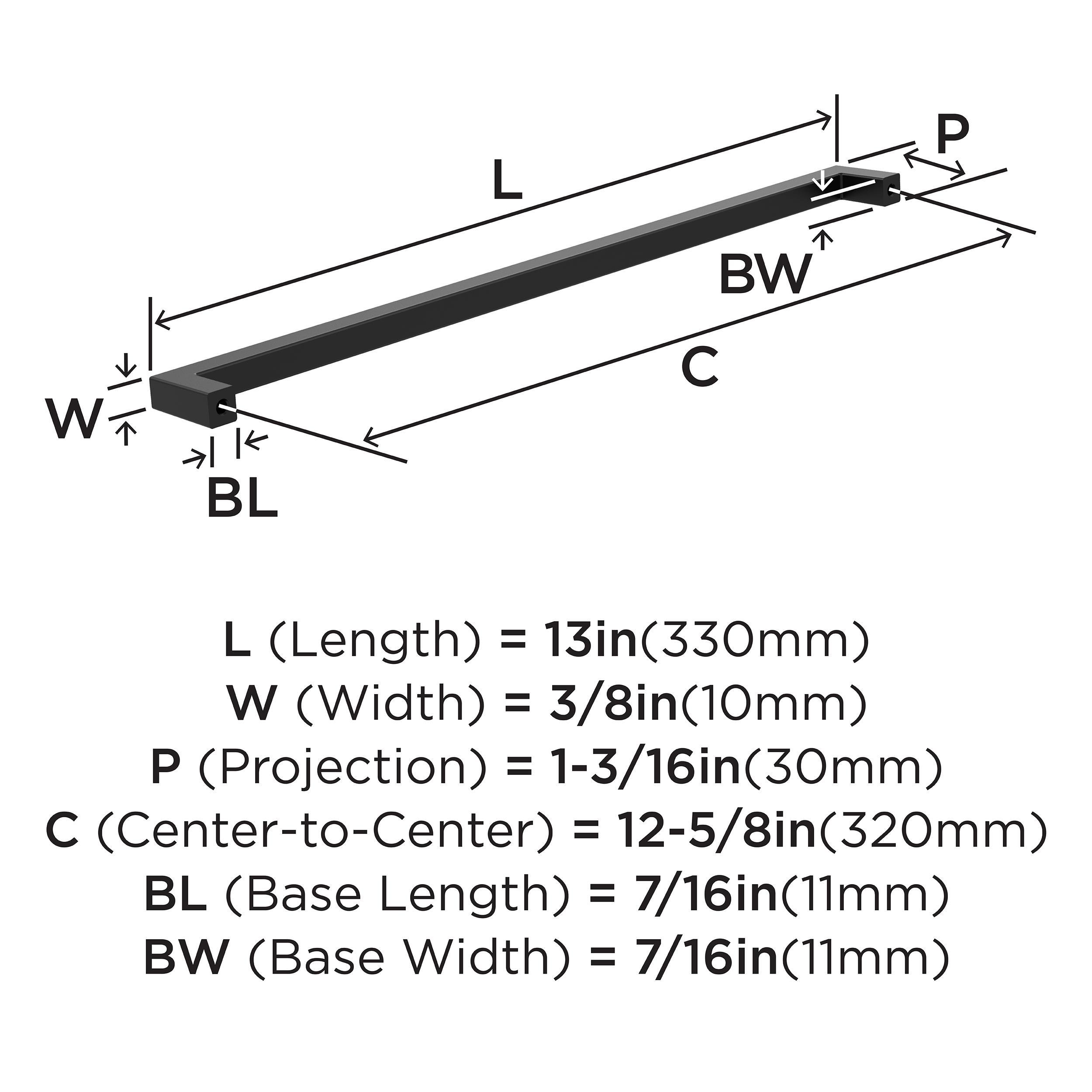 Amerock Monument 12-5/8 inch (320mm) Center-to-Center Matte Black Cabinet Pull