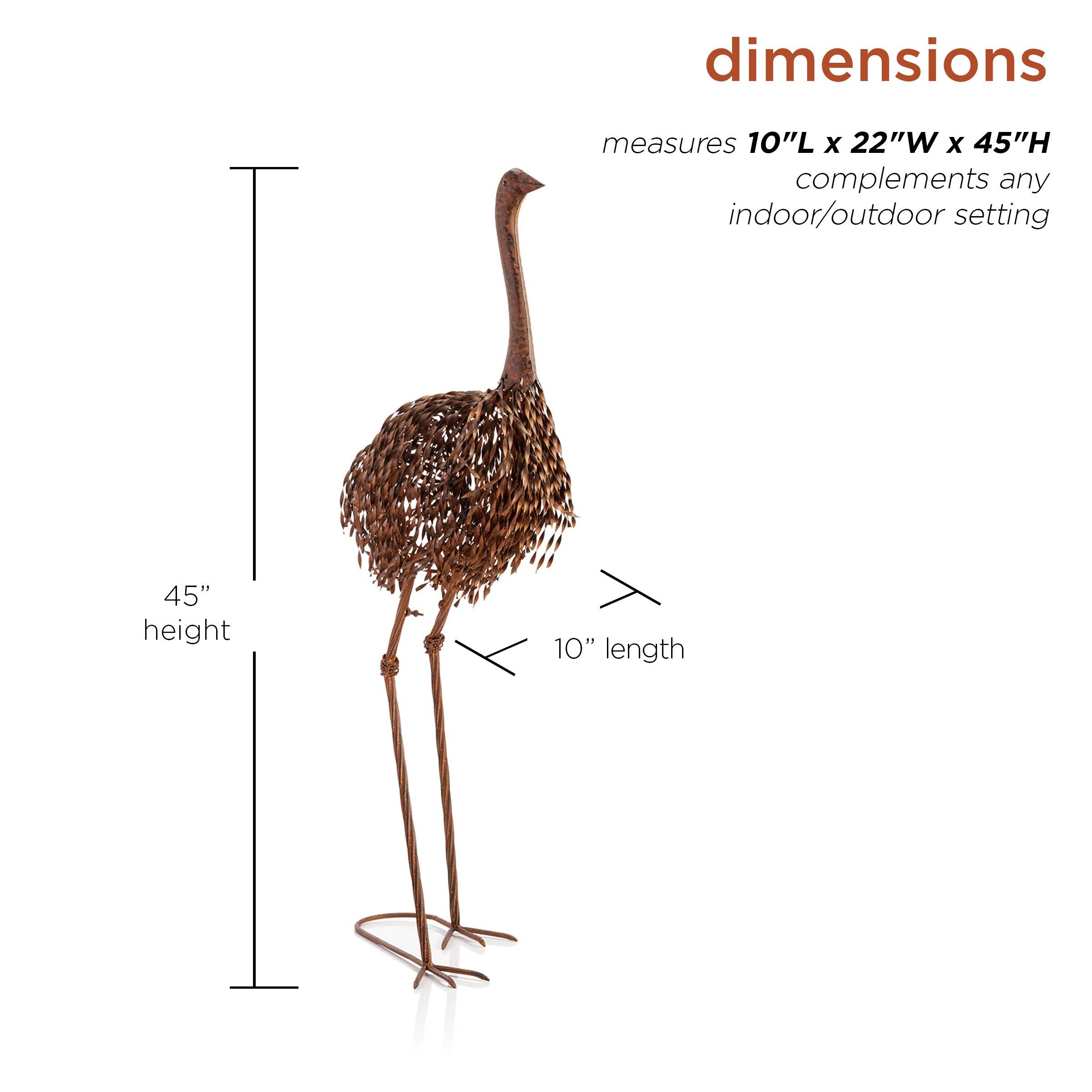 45" x 22" Outdoor Metal Peaking Standing Ostrich Statue Brown - Alpine Corporation: Weather-Resistant Iron Decor