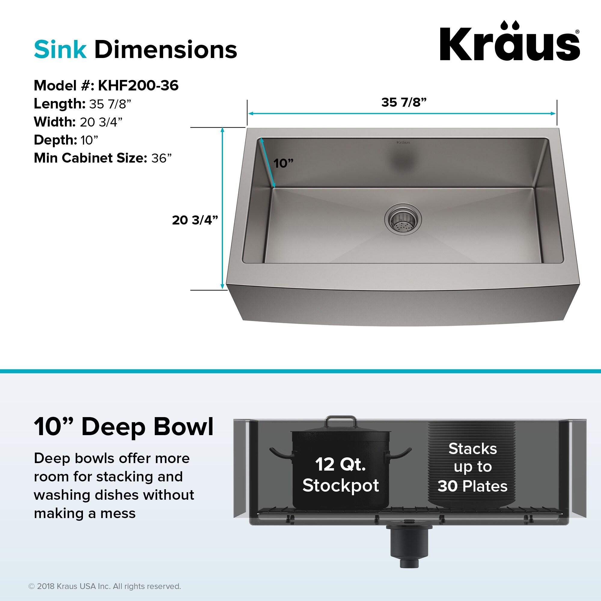 KRAUS Standart Pro Apron Front Farmhouse 16 Gauge Single Bowl Stainless Steel Kitchen Sink