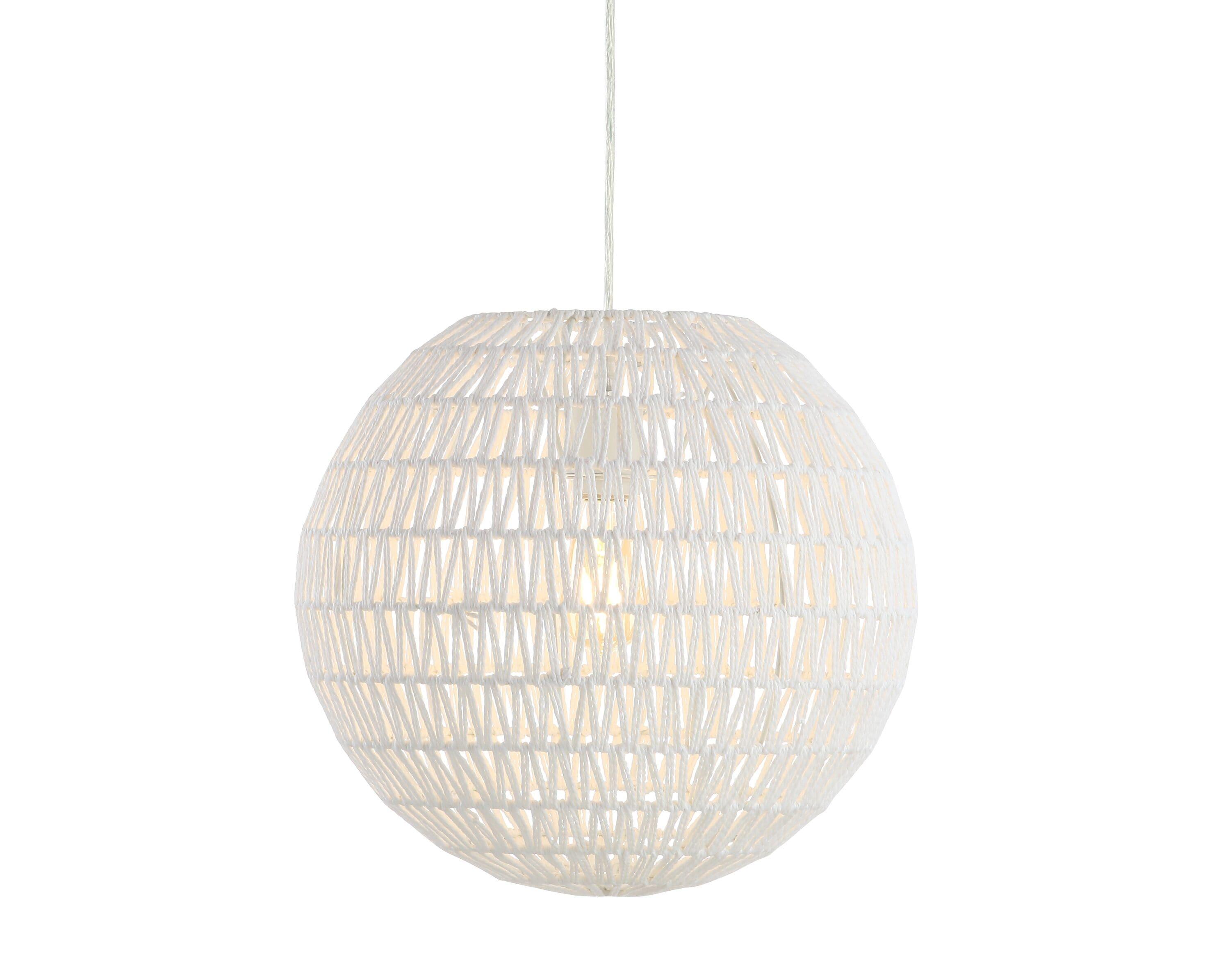 Luna 15.75" 1-Light Bohemian Modern Woven Rattan/Iron LED Pendant, White