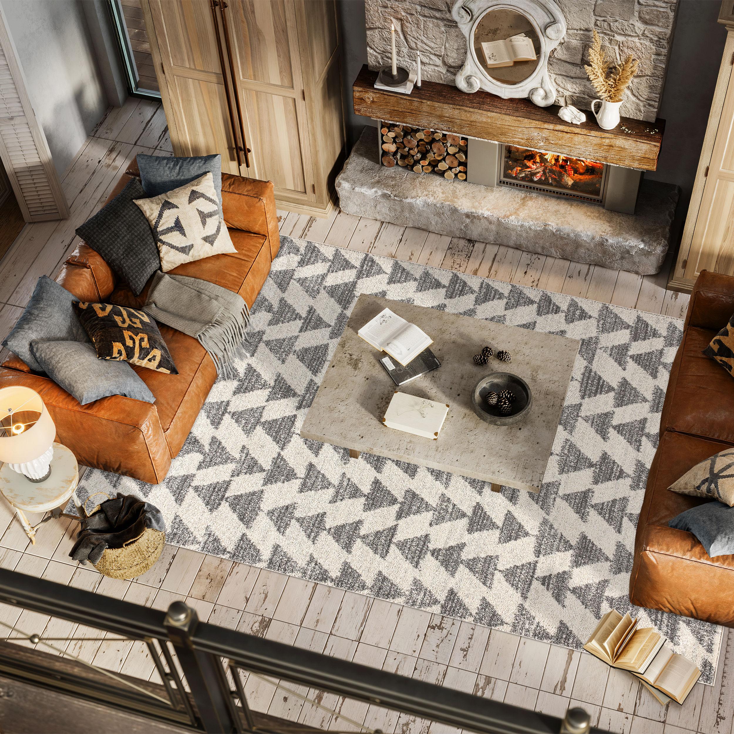 3'x5' Aisha Moroccan Triangle Geometric  Area Rug, Cream/Gray - JONATHAN Y