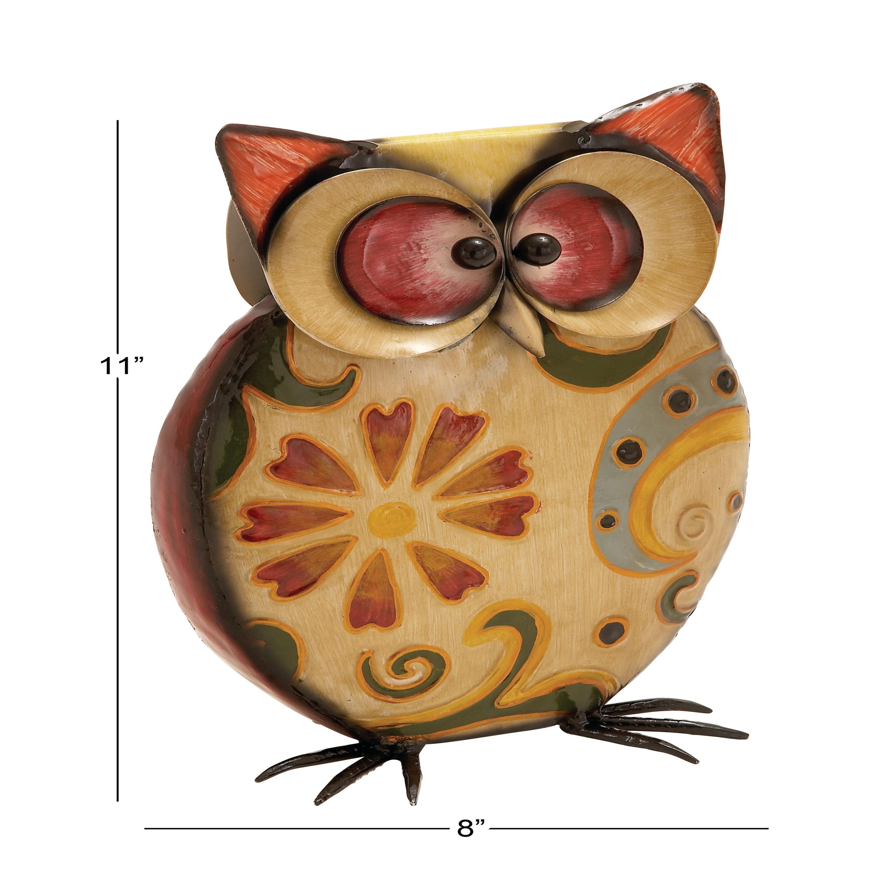 DecMode 11" Indoor Outdoor Owl Garden Sculpture with Floral Pattern