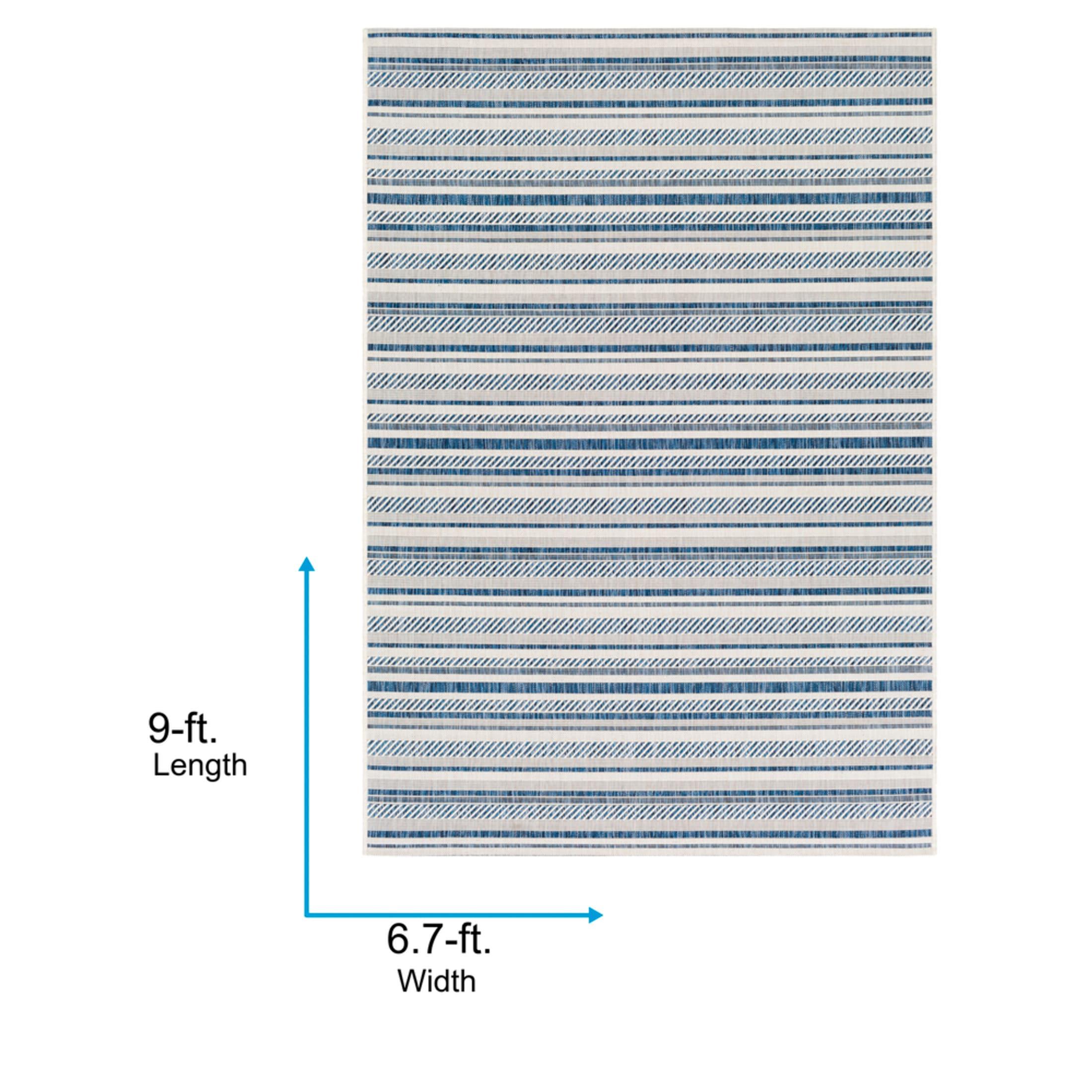 Eagean Blue Reversible Synthetic Rectangular Rug 6'7" x 9'