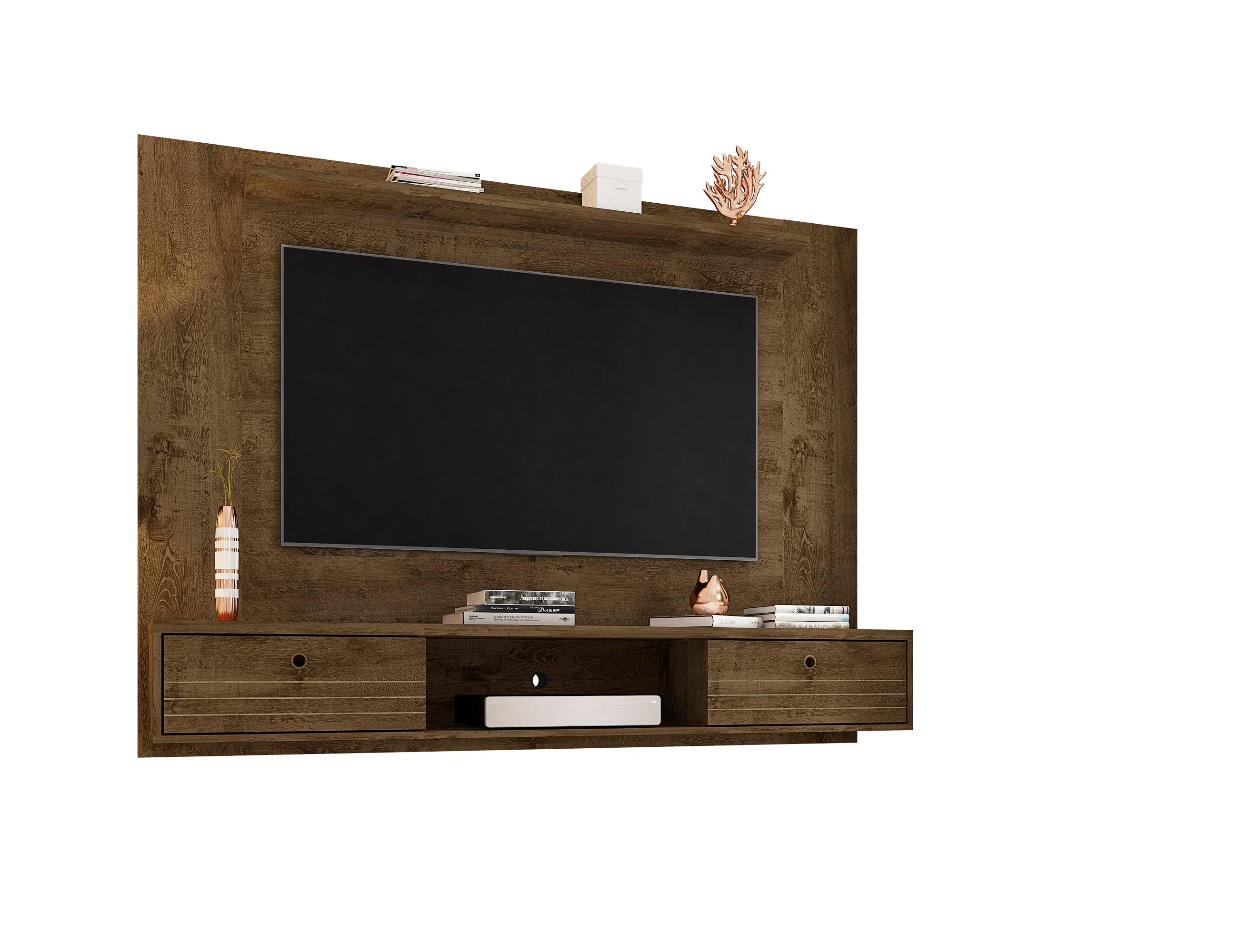 Manhattan Comfort Liberty Wood Entertainment Center for TVs up to 65", Rustic Brown