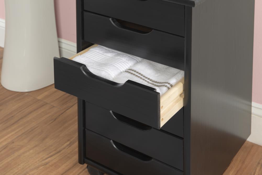 Cary Transitional 6 Drawer Solid Wood Rolling Storage Cart with Casters - Linon