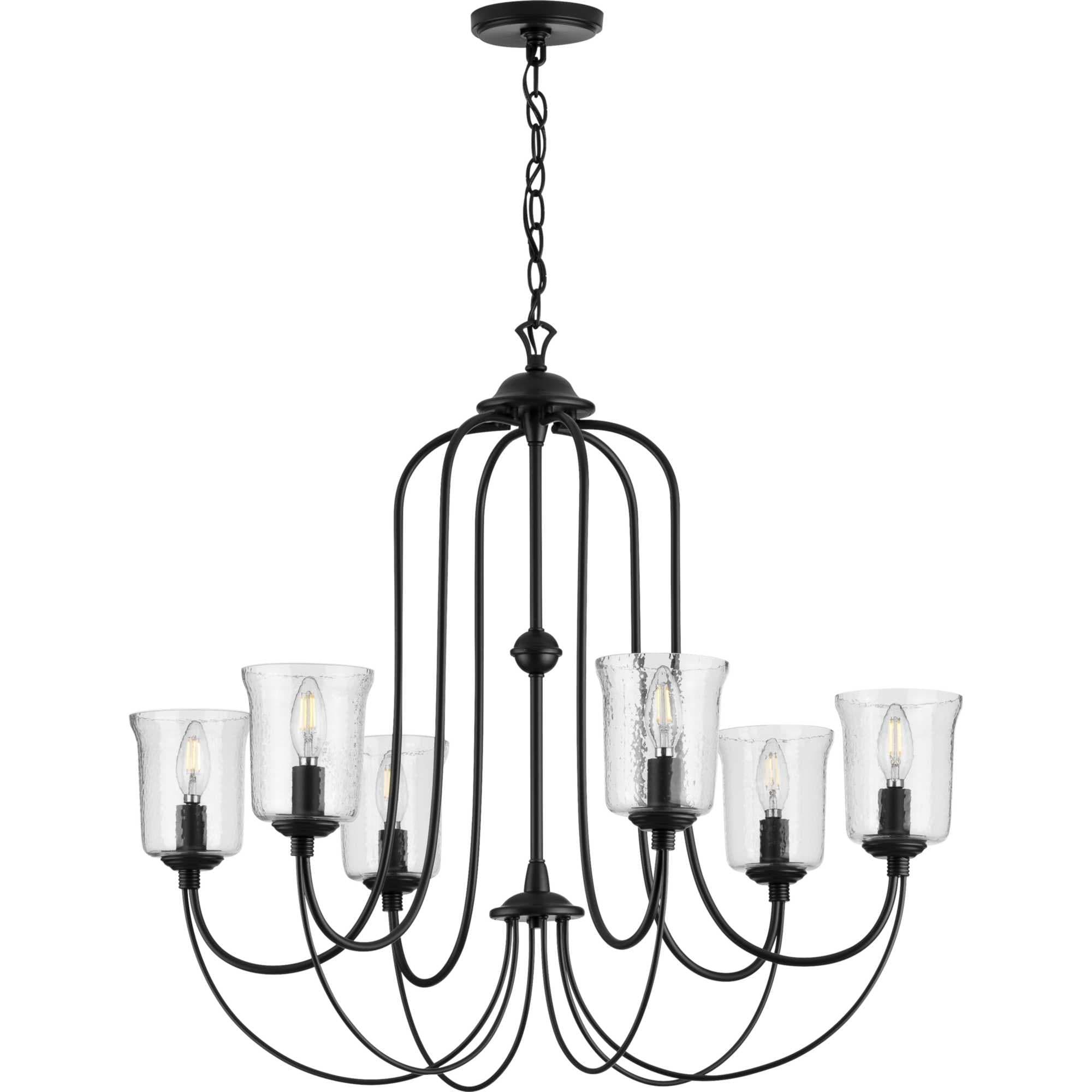 Bowman Collection Six-Light Matte Black Clear Chiseled Glass Coastal Chandelier Light