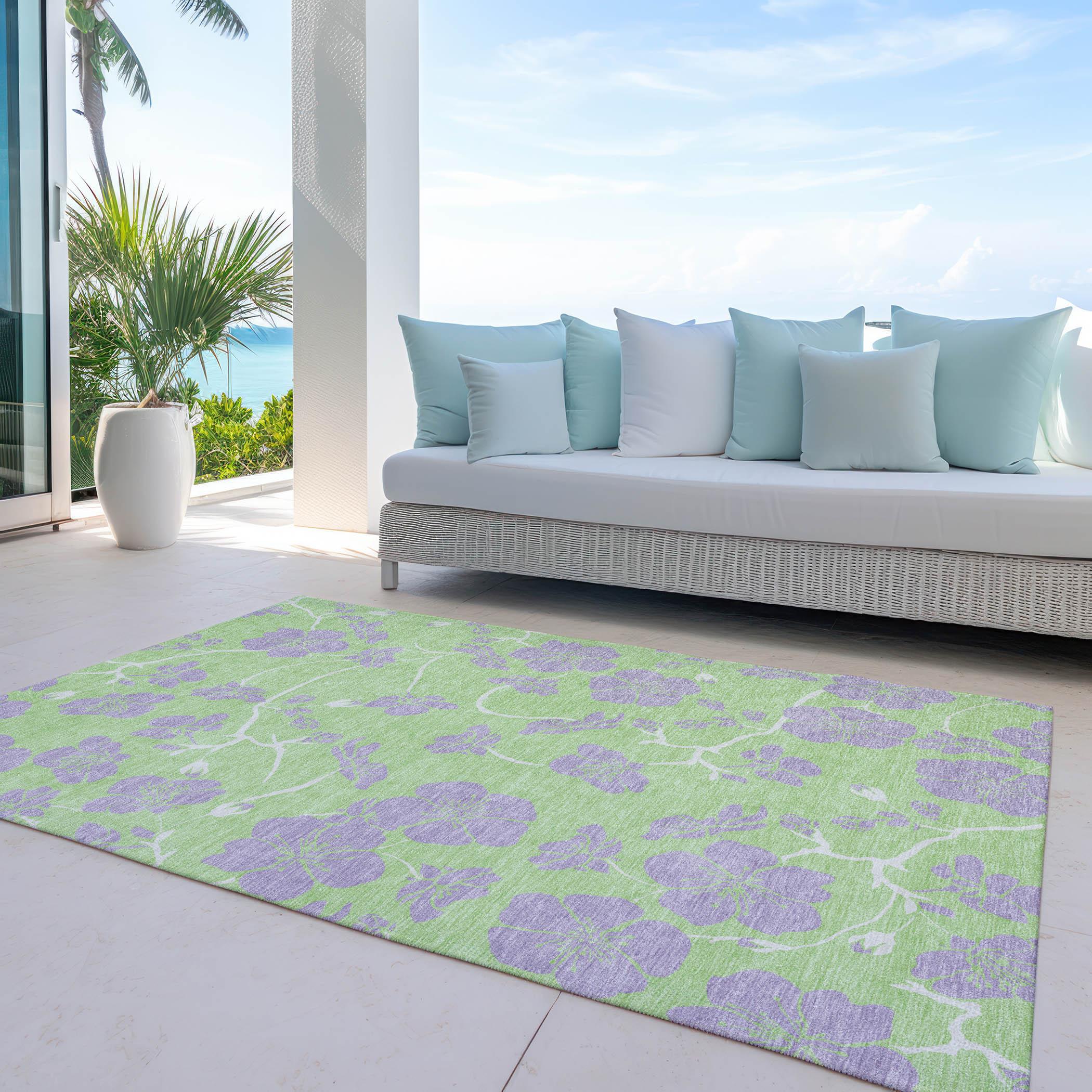 Addison Rugs Chantille Indoor/Outdoor Transitional Floral Mint Washable Rectangle Rug, 2'6" x 3'10"