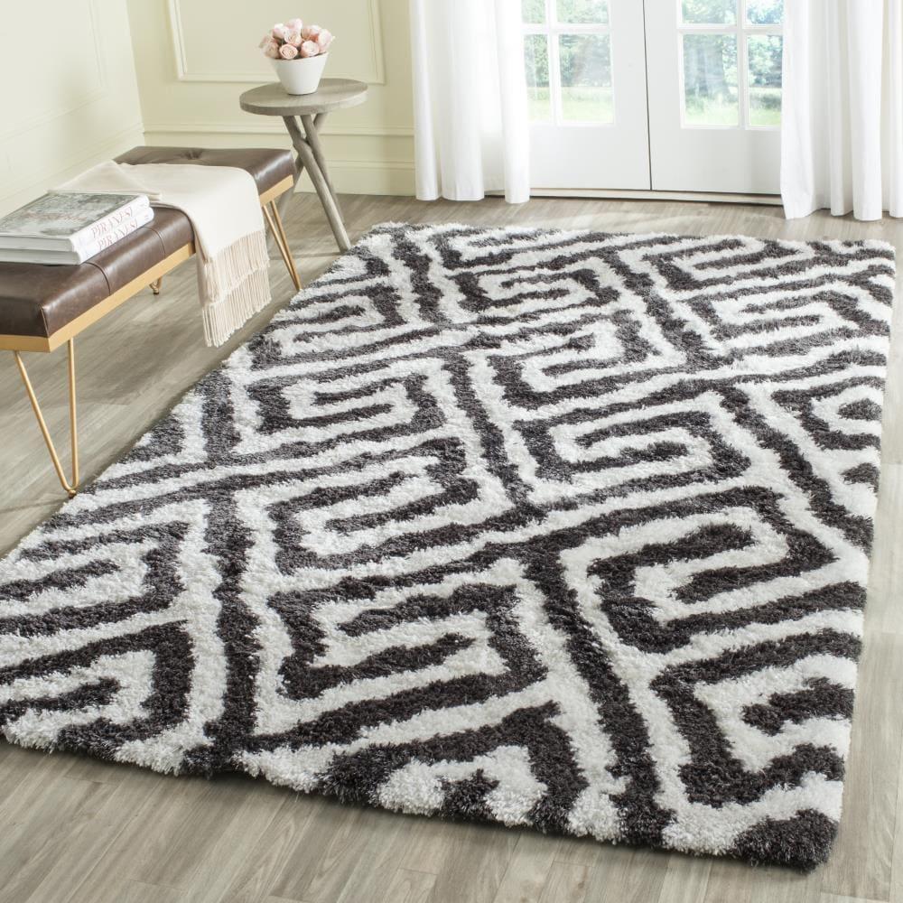 SAFAVIEH Barcelona Dortha Geometric Shag Area Rug, Graphite/Ivory, 5' x 5' Square