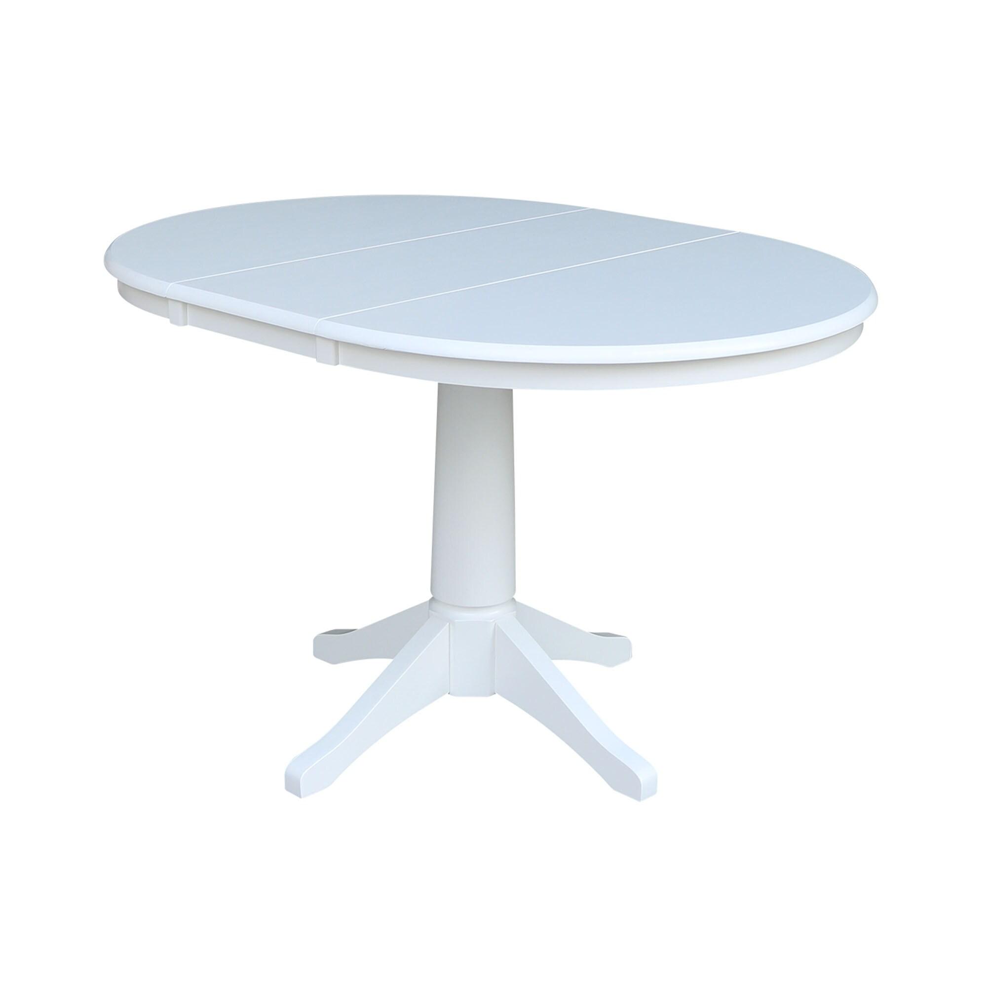 36" Magnolia Round Top Dining Table with 12" Leaf White - International Concepts: Hardwood Pedestal, Seats 4