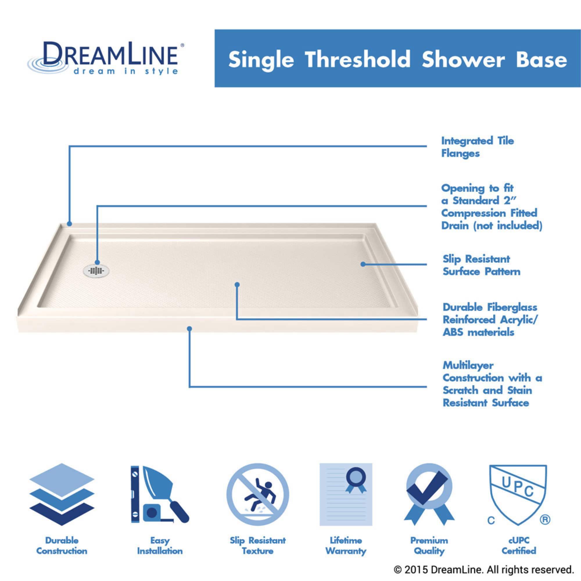 Flex 60" W x 30" D x 74.75" H Semi-Frameless Rectangle Pivot Shower Enclosure with Base Included